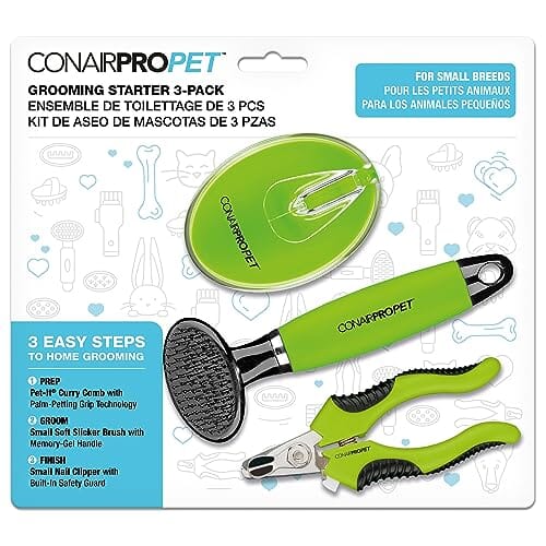 Conair Small Grooming Small-Breed Comb Slicker Brush and Nail Clipper Starter Pack - 3 Piece Default Title