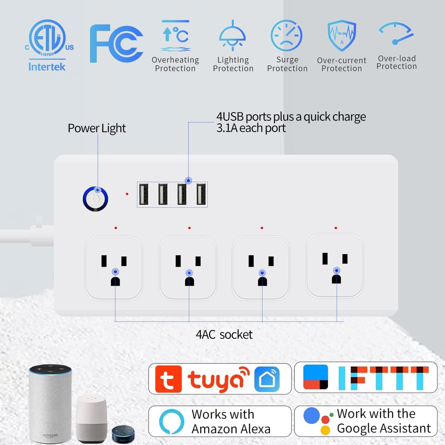 Coralvue Hydros 4 Outlet WIFI Enabled AC Power Strip  