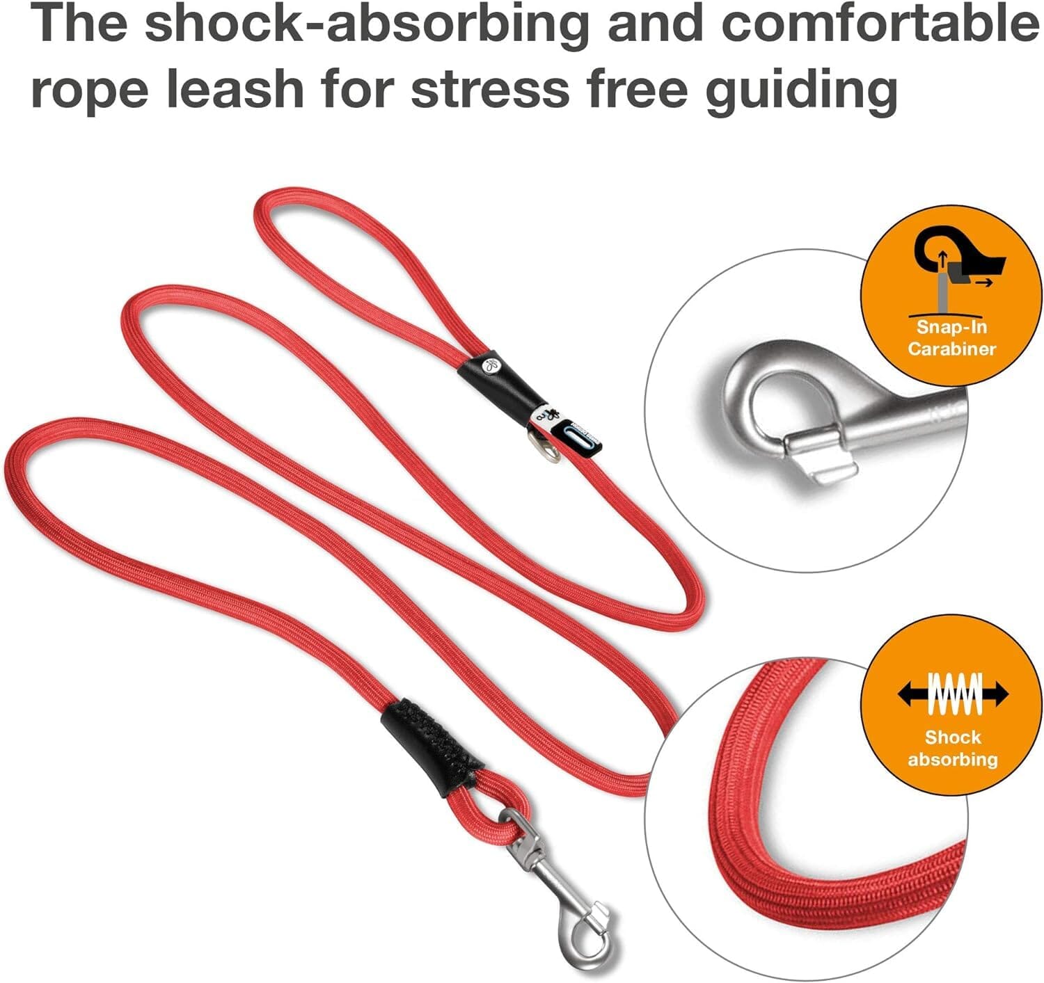 Curli Adjustable Nylon Dog Leash - Red - Large  