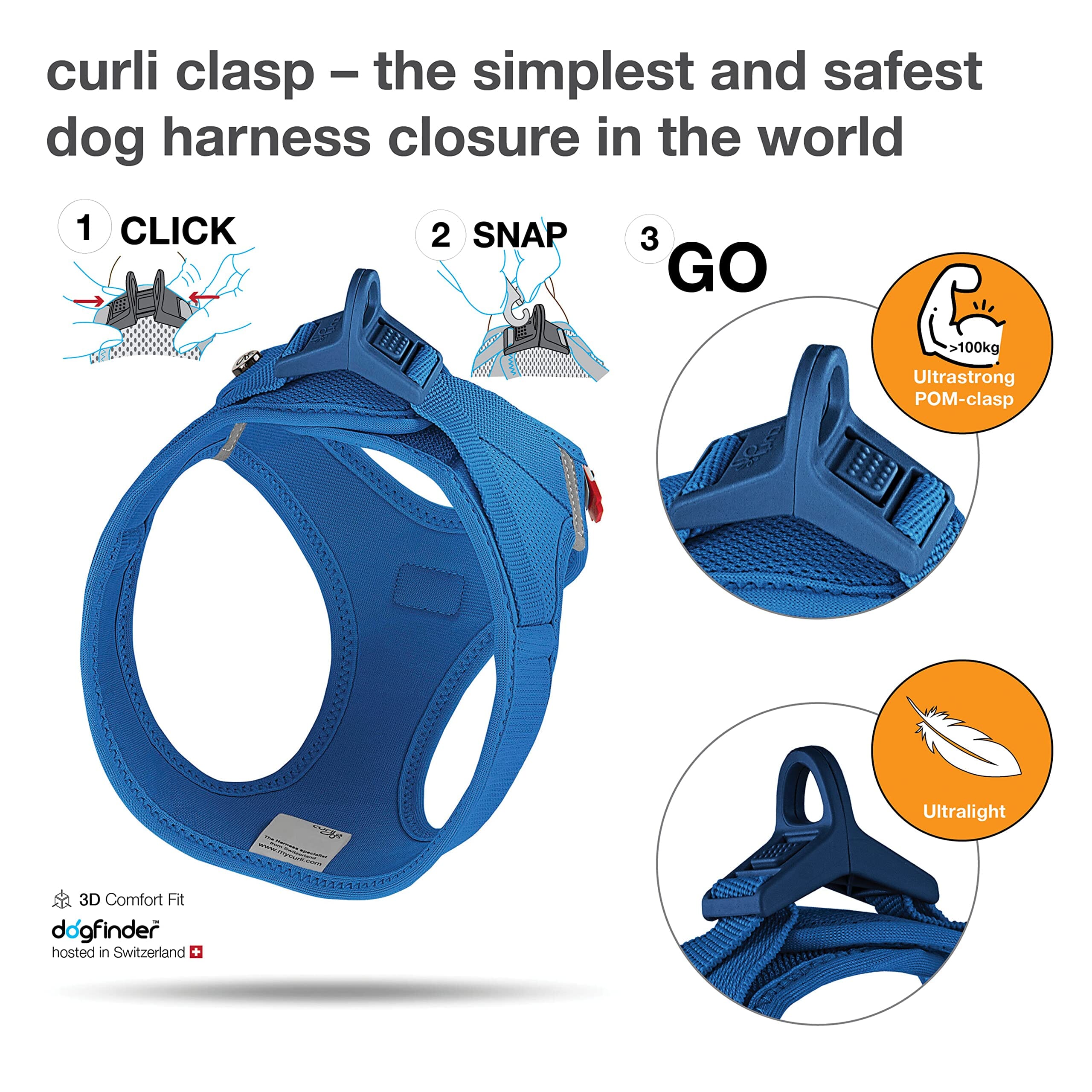 Curli Clasp Mesh Vest Dog Harness - Blue - Extra Small  