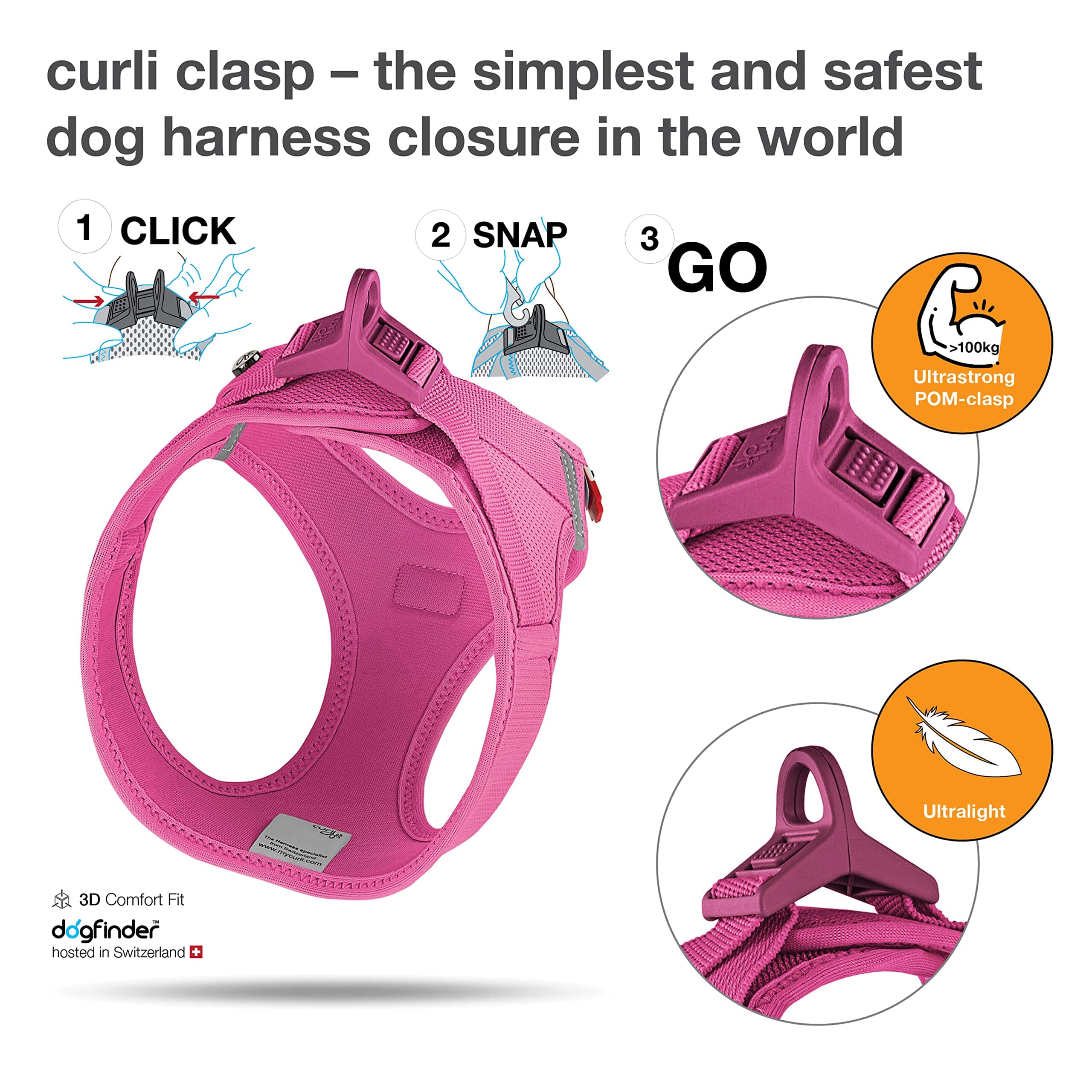 Curli Clasp Mesh Vest Dog Harness - Fuschsia - Large  