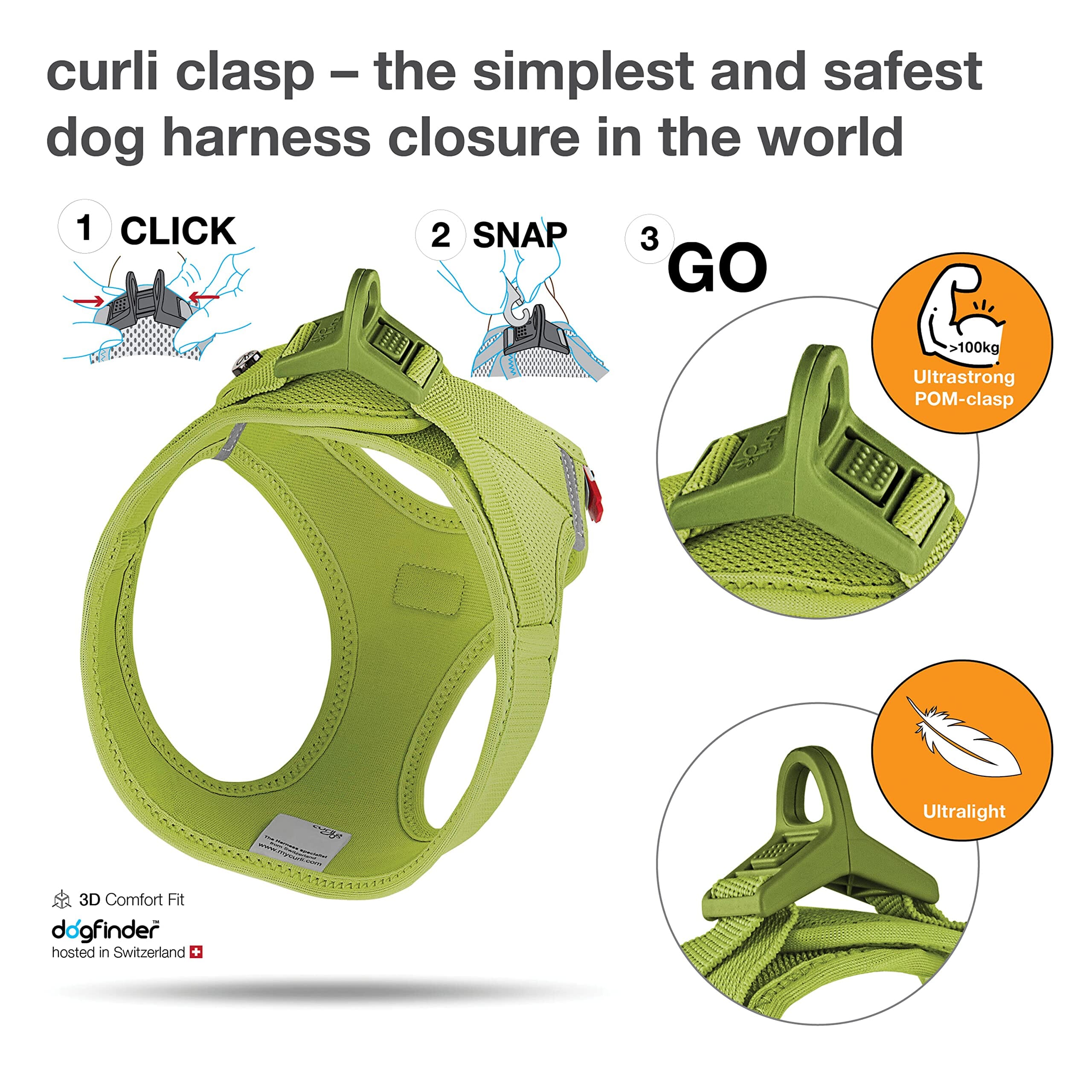 Curli Clasp Mesh Vest Dog Harness - Lime - Extra Small  