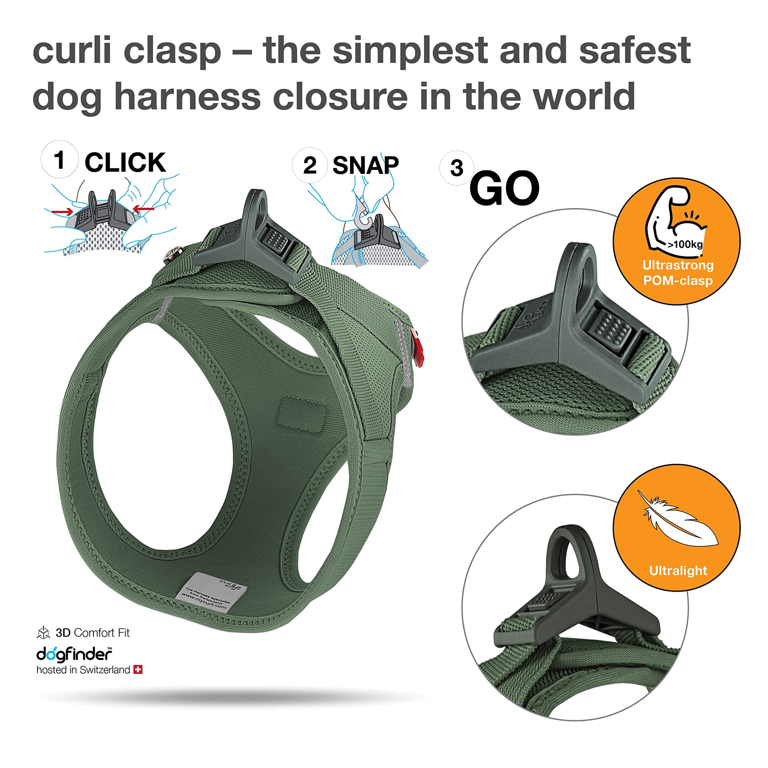 Curli Clasp Mesh Vest Dog Harness - Moss - X-Large  