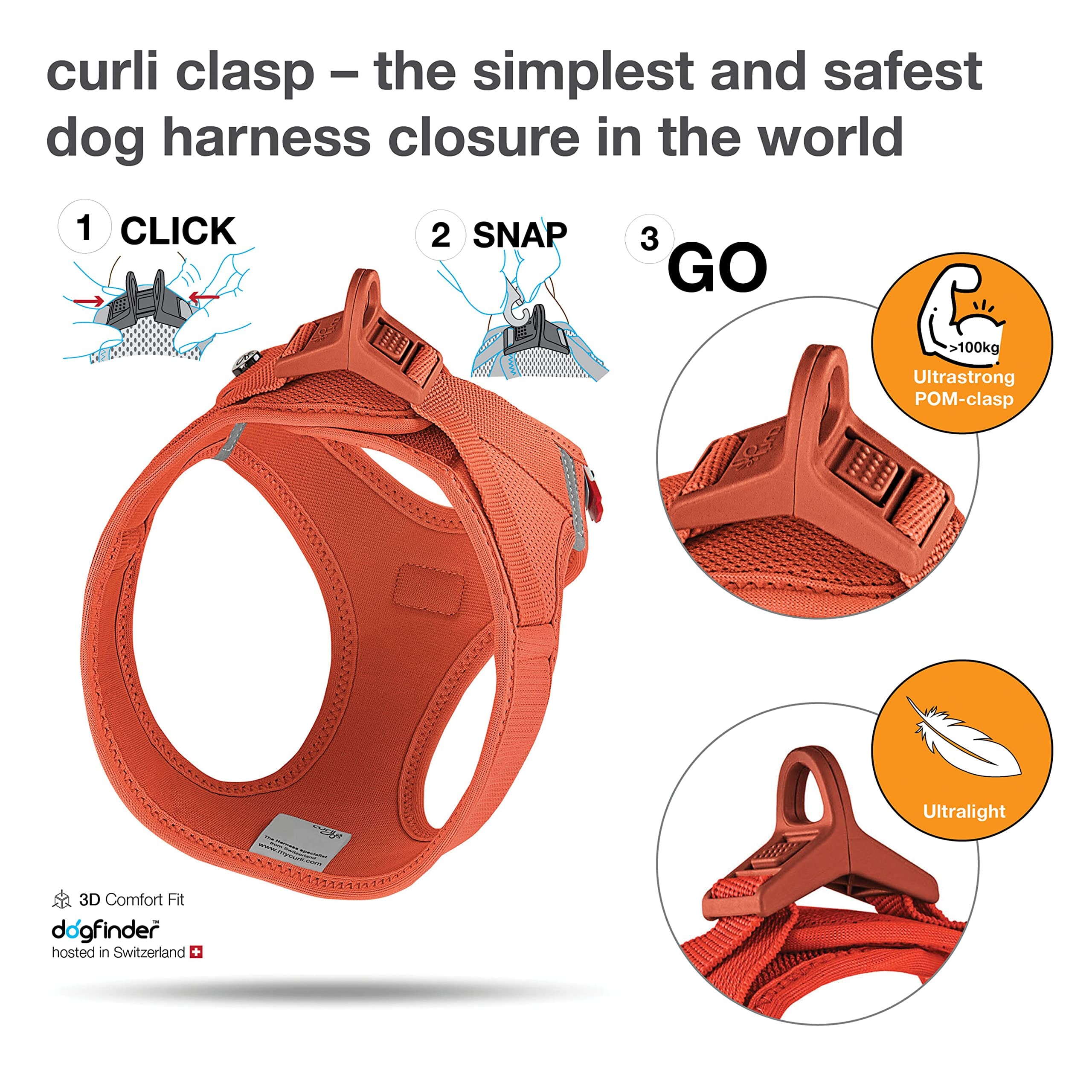 Curli Clasp Mesh Vest Dog Harness - Orange - Extra Small  