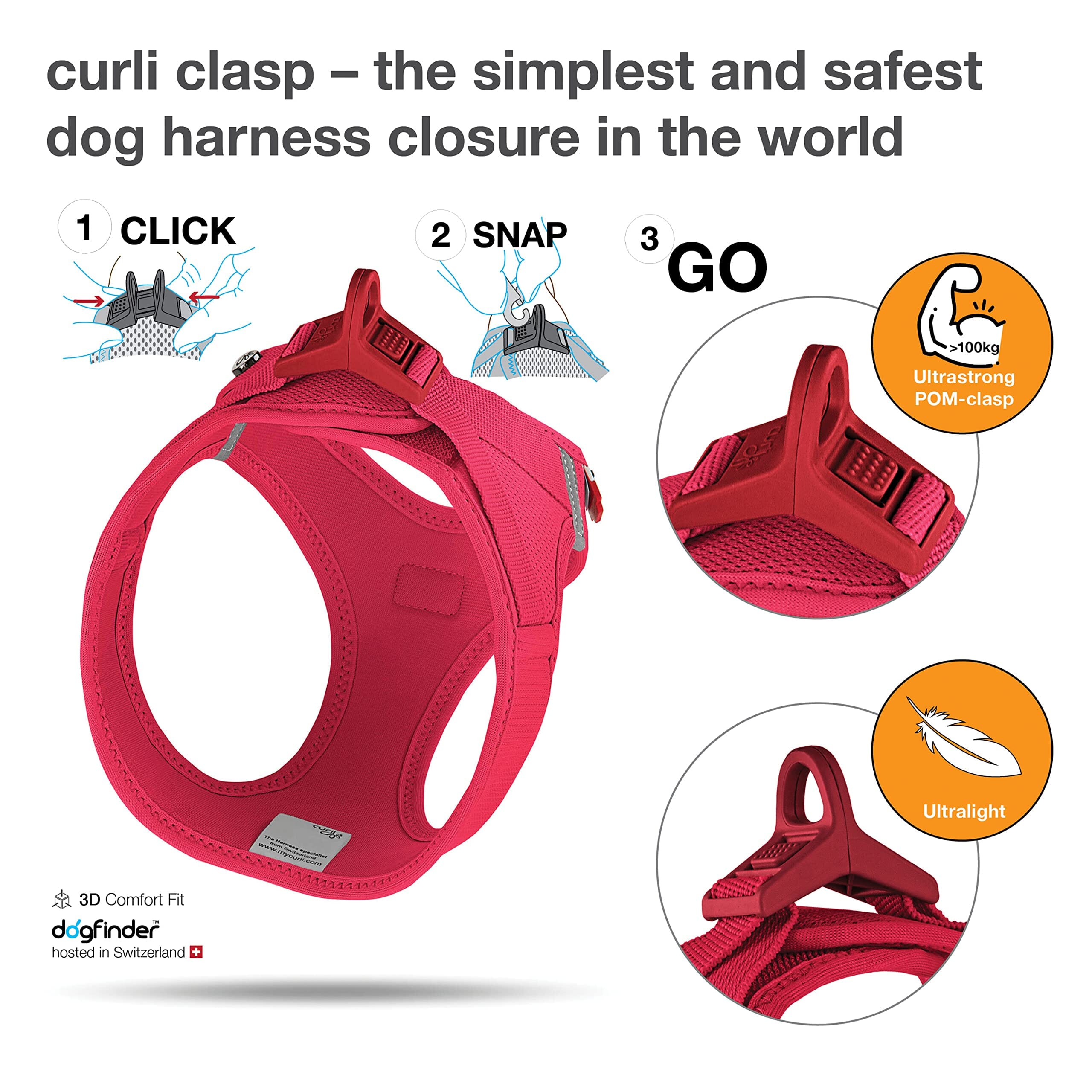 Curli Clasp Mesh Vest Dog Harness - Red - Extra Small  