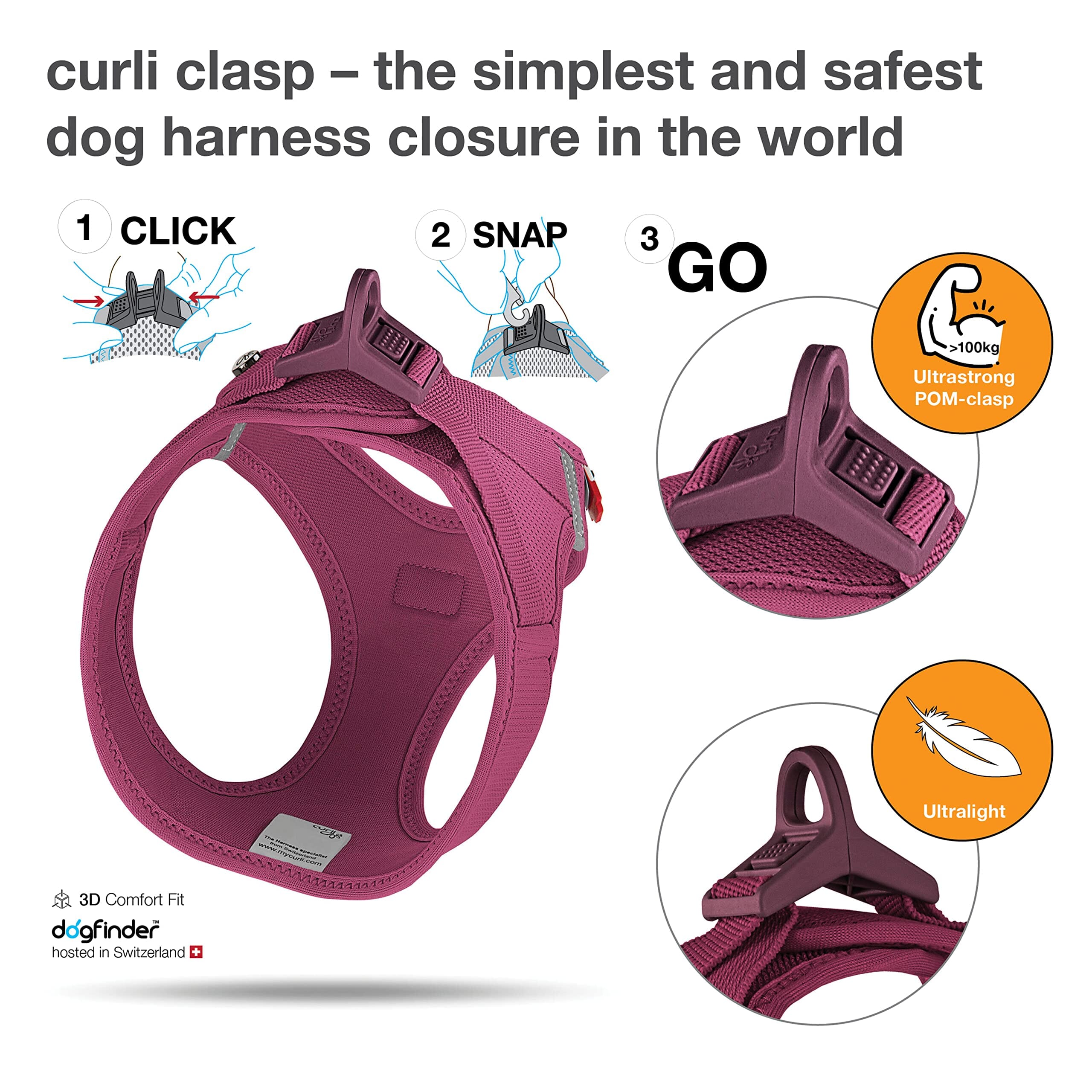 Curli Clasp Mesh Vest Dog Harness - Ruby - Medium  