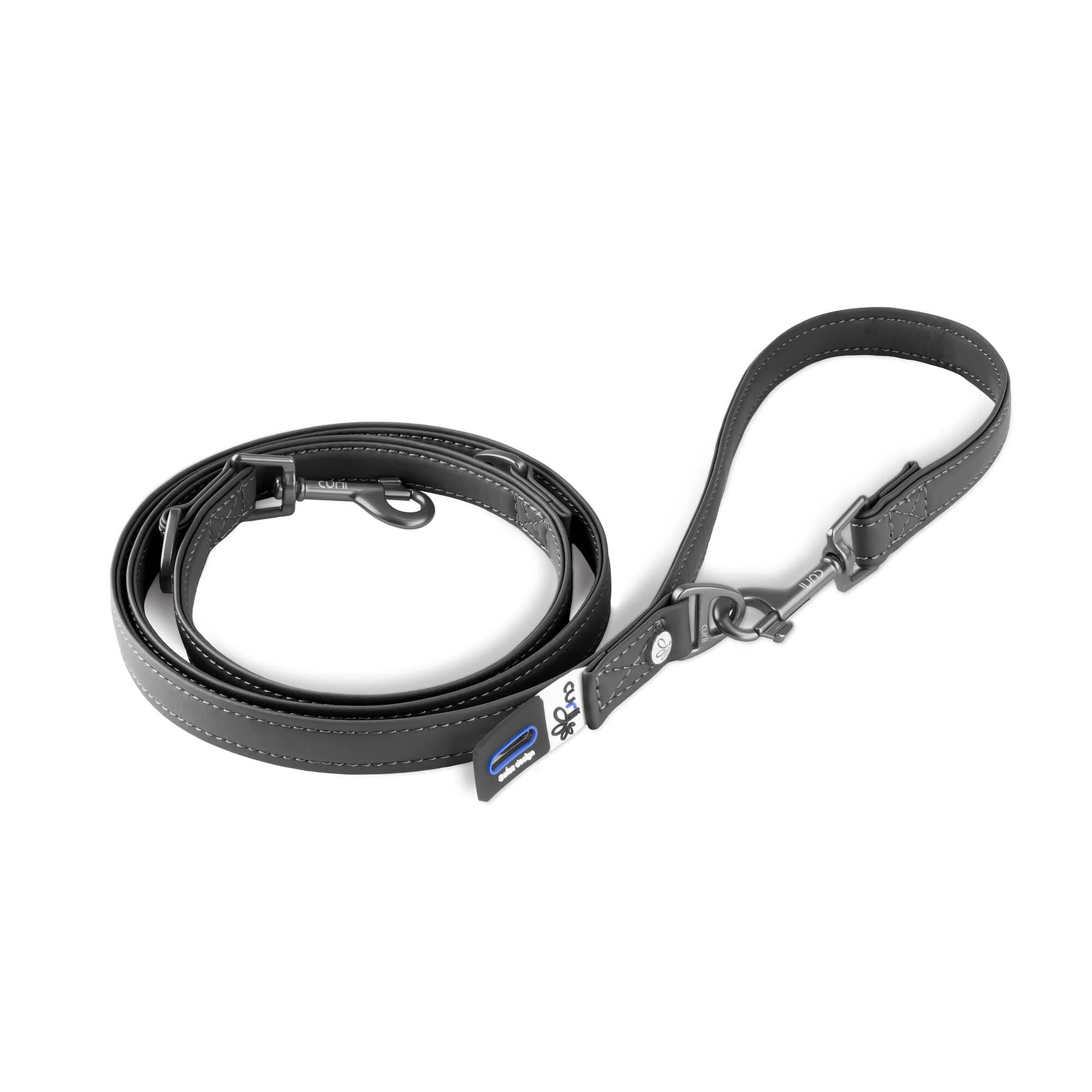 Curli Leather Adjustable Dog Leash - Black - Large  