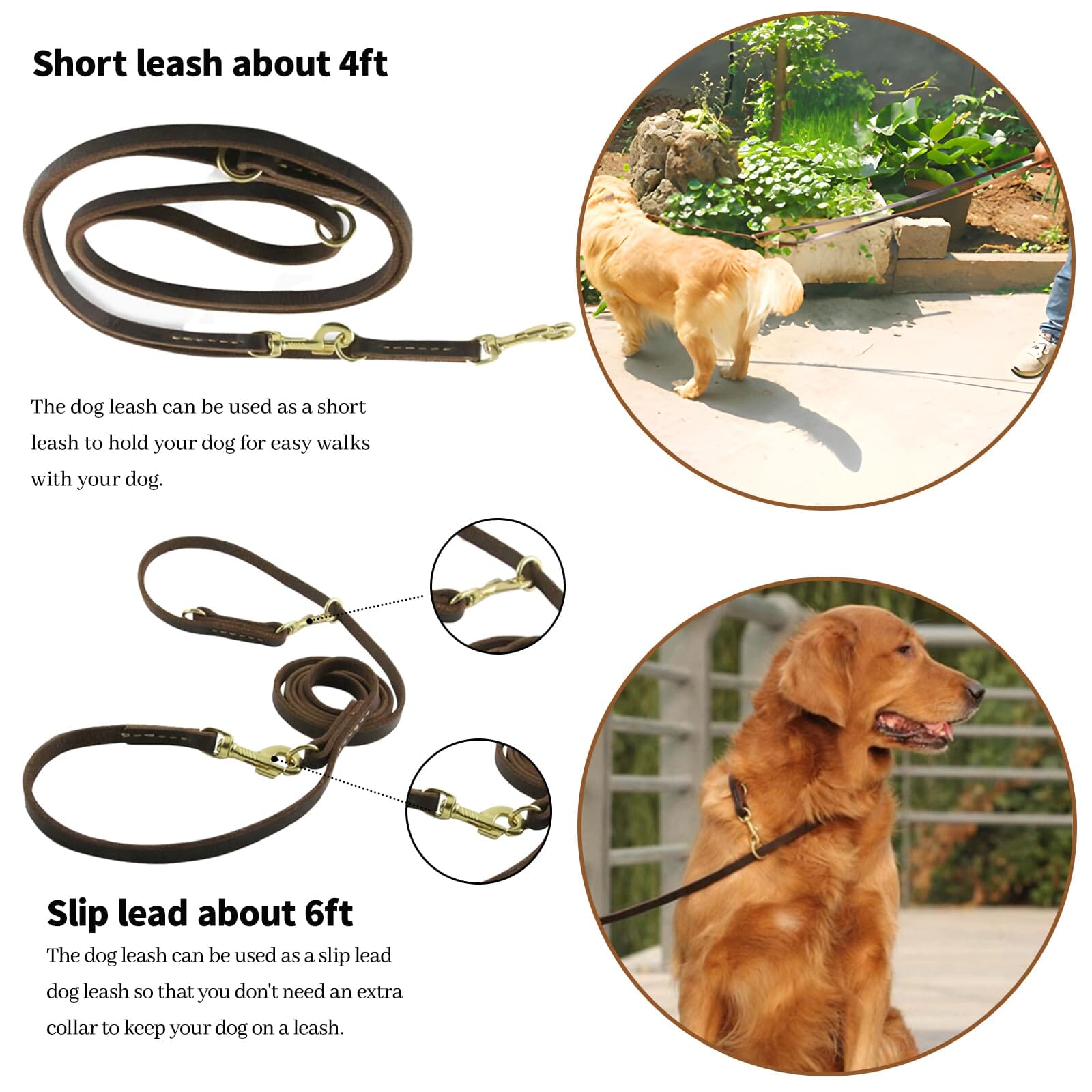 Curli Leather Adjustable Dog Leash - Brown - Large  