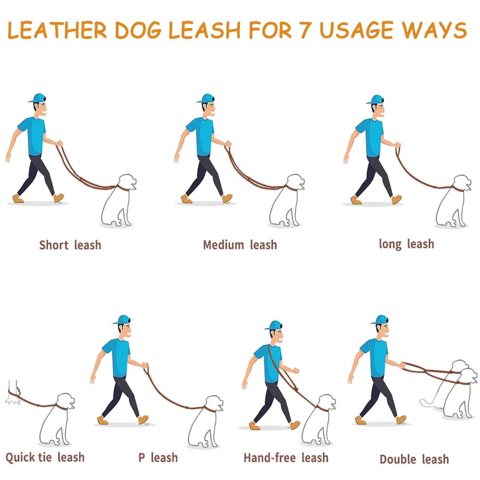 Curli Leather Adjustable Dog Leash - Brown Small  