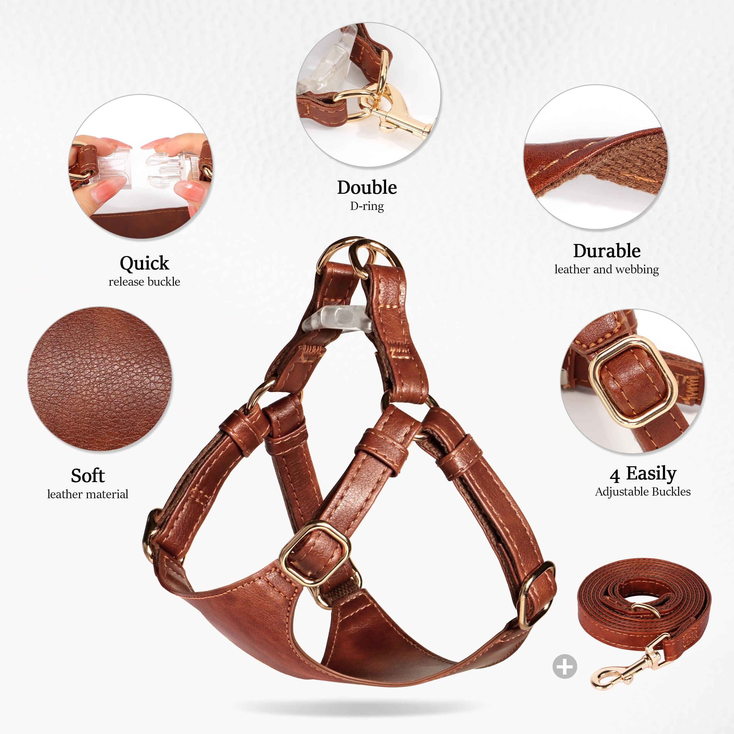 Curli Leather Dog Harness - Brown - Large  