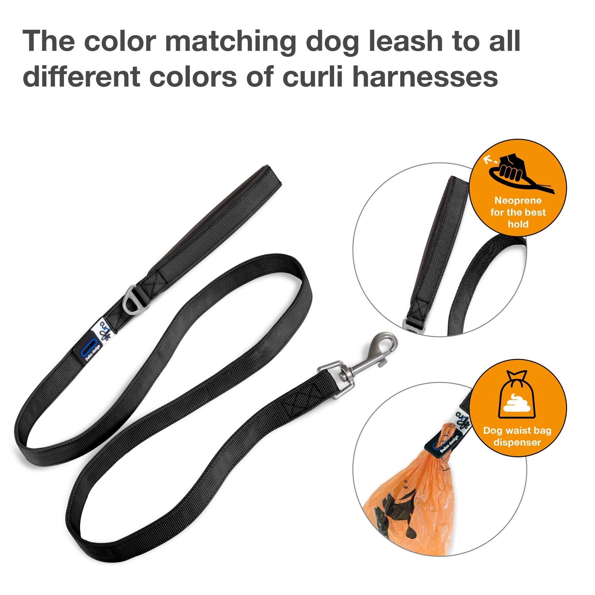 Curli Stretch Comfort Dog Leash - Black - Large  