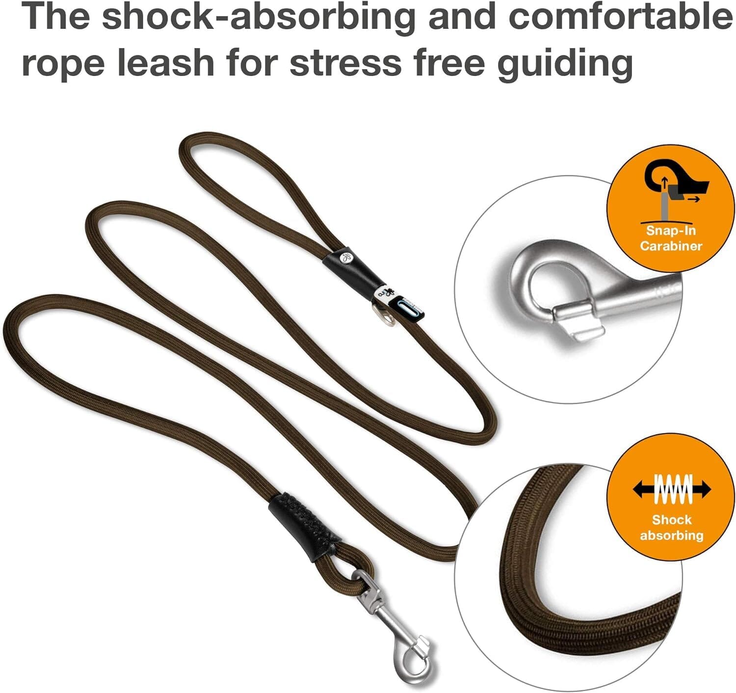 Curli Stretch Comfort Dog Leash - Brown - Large  