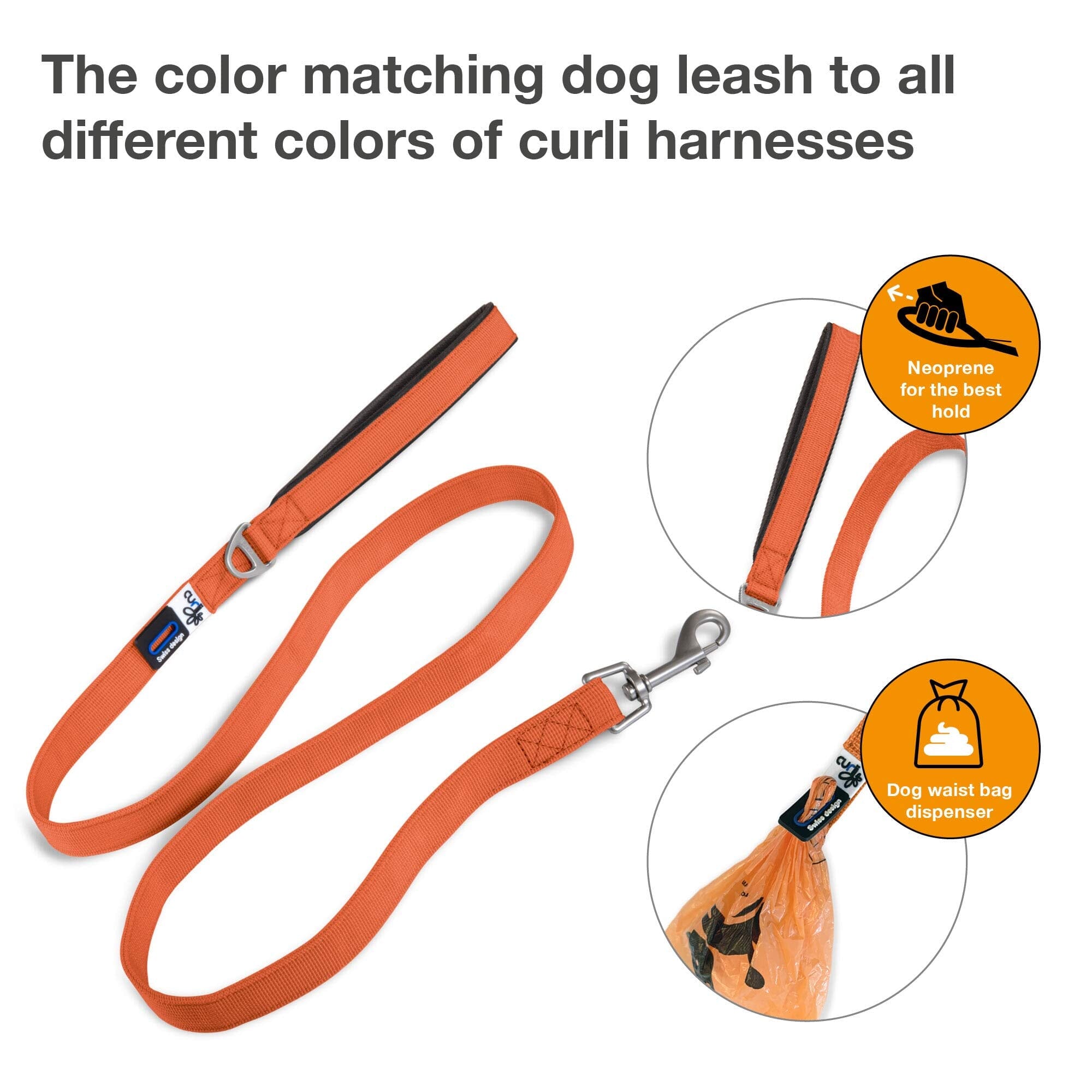 Curli Stretch Comfort Dog Leash - Orange - Medium  