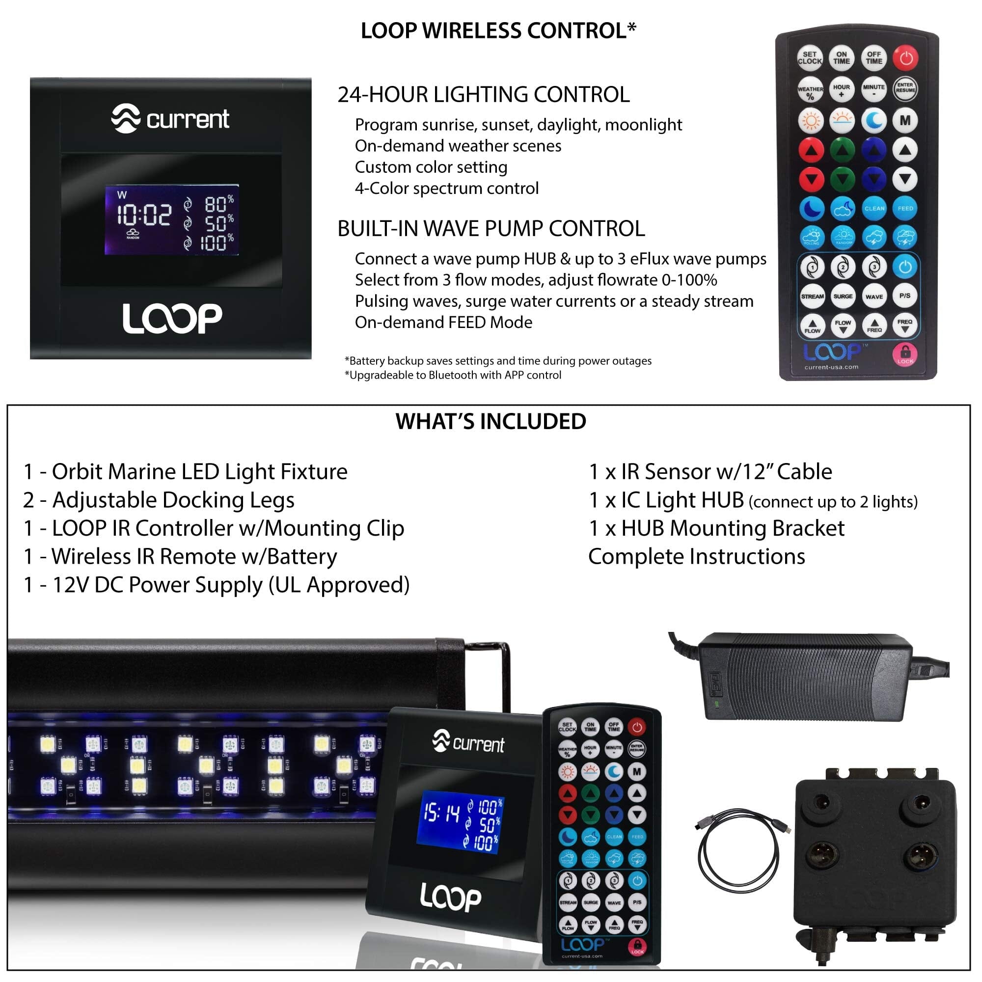 Current USA Orbit Marine LED Reef Light with Remote or Loop Bluetooth Control - 18-24