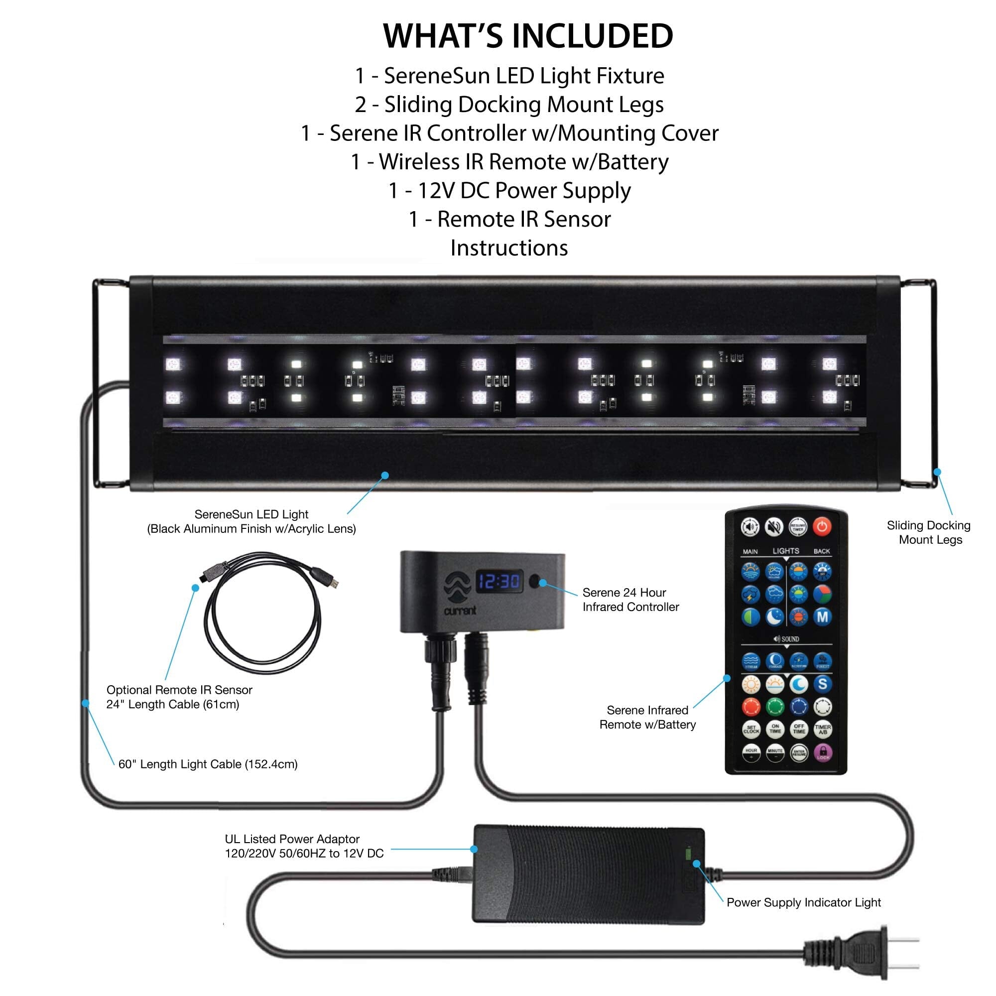 Current USA Serene Sun Freshwater LED Light with 24-Hour Remote Control - White - 24-36