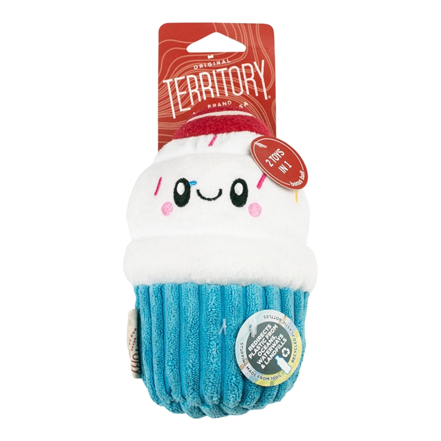 Territory 2-in-1 Cupcake Squeak and Plush Dog Toy with Removable Tennis Ball - 6 Inches