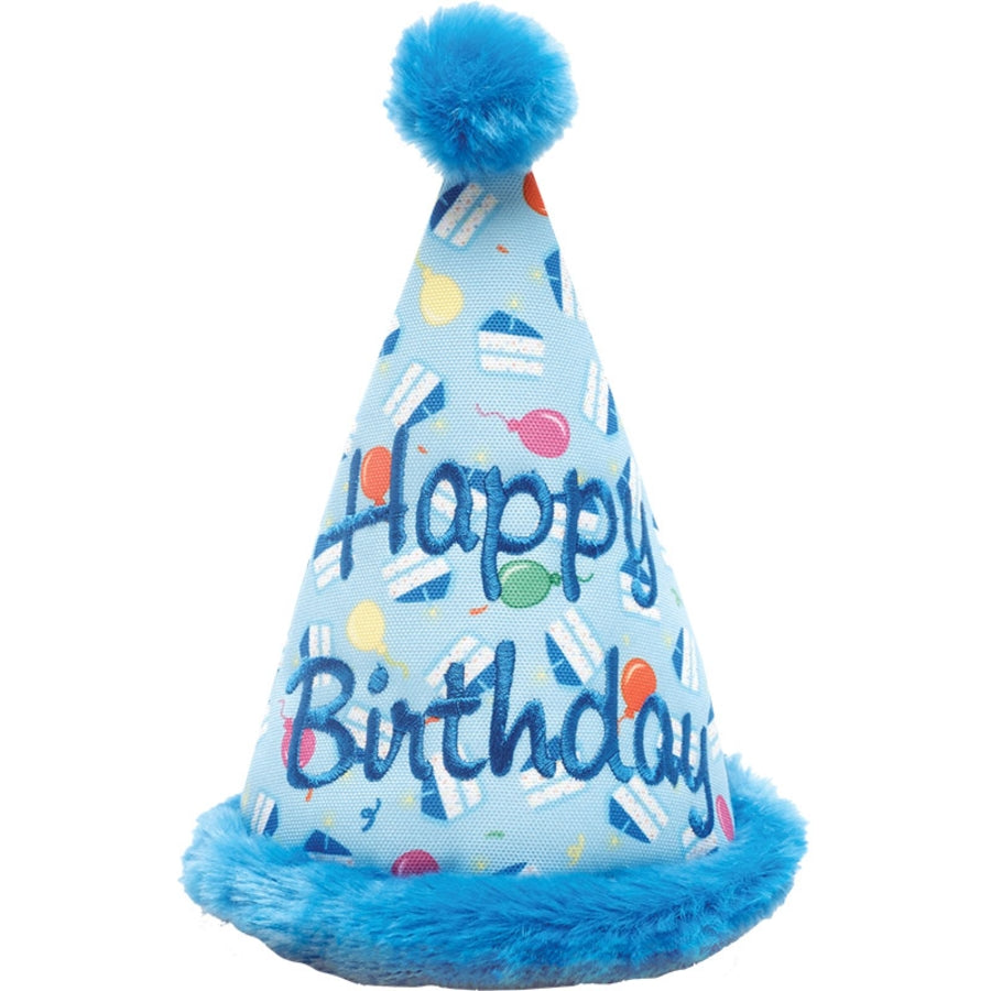 The Worthy Dog Birthday Hat Squeak Nylon and Plush Dog Toy