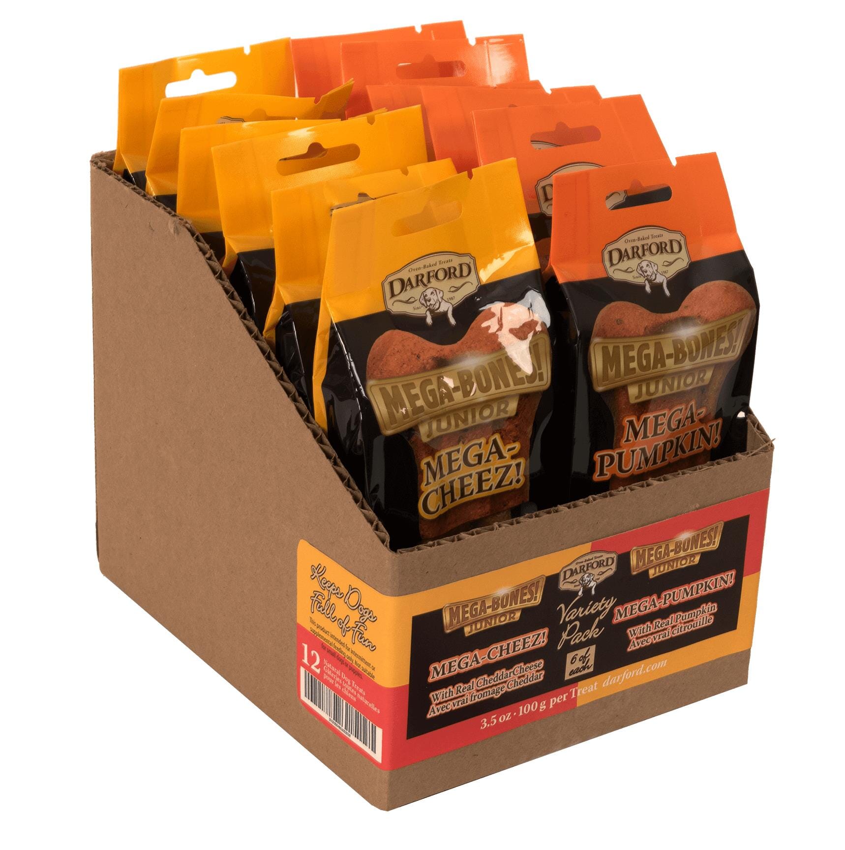 Darford Mega Bones! Junior Chedder and Pumpkin Biscuit Dog Treats - Variety Pack - 3.5 Oz - 12 Pack Default Title