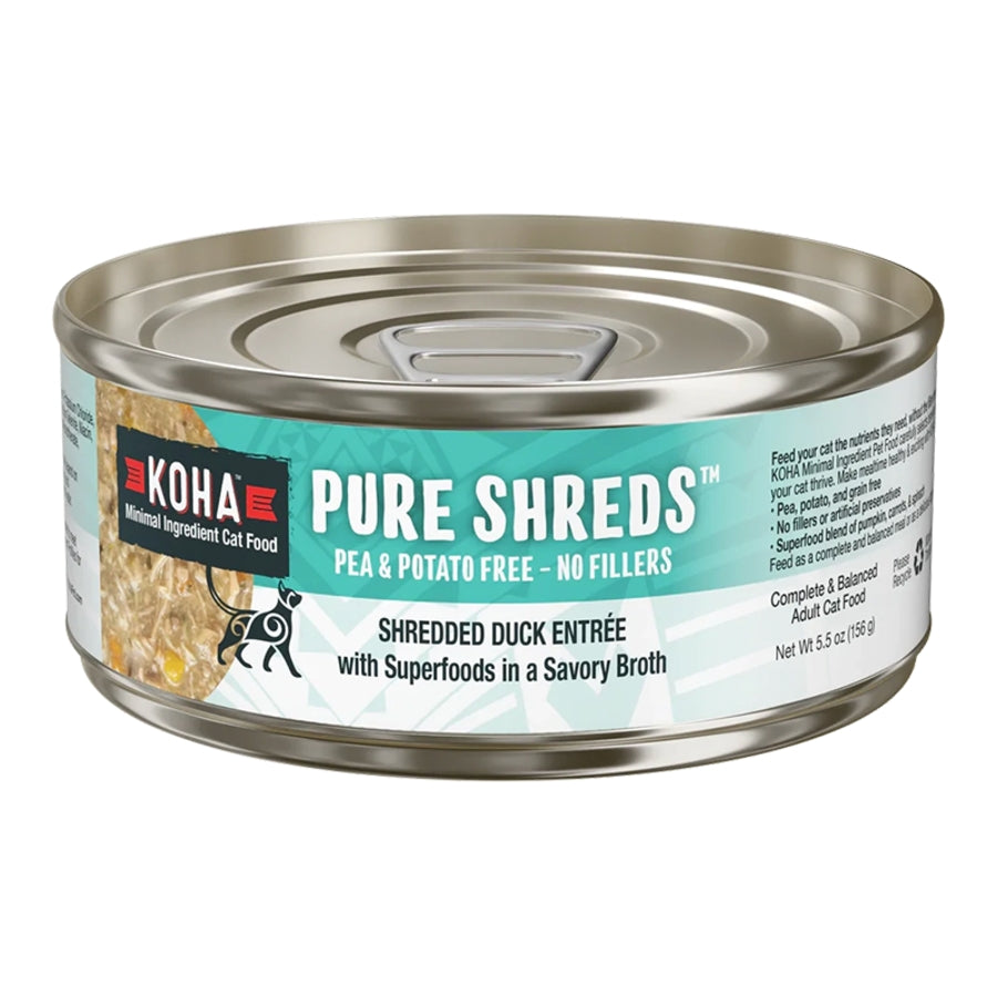 Koha Grain-Free Pure Shreds Shredded Duck Entrée Canned Cat Food - 5.5 Oz - Case of 12