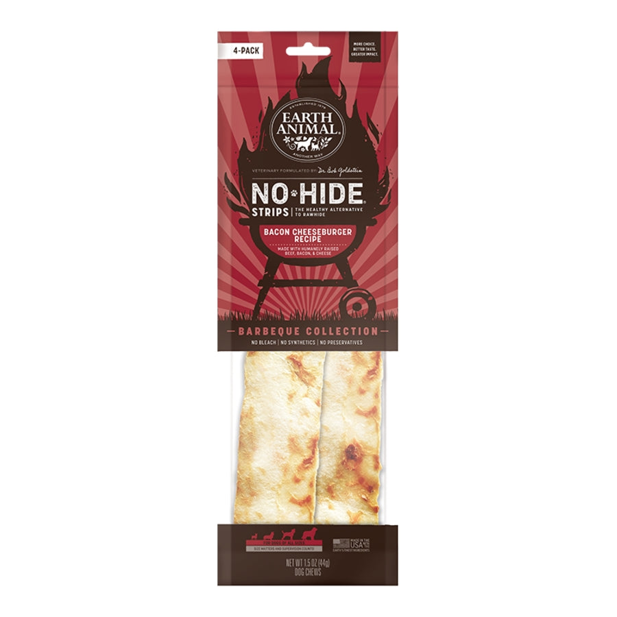 Earth Animal  No Hide Strips BBQ Bacon Cheeseburger Natural Dog Chews - 4 Pack