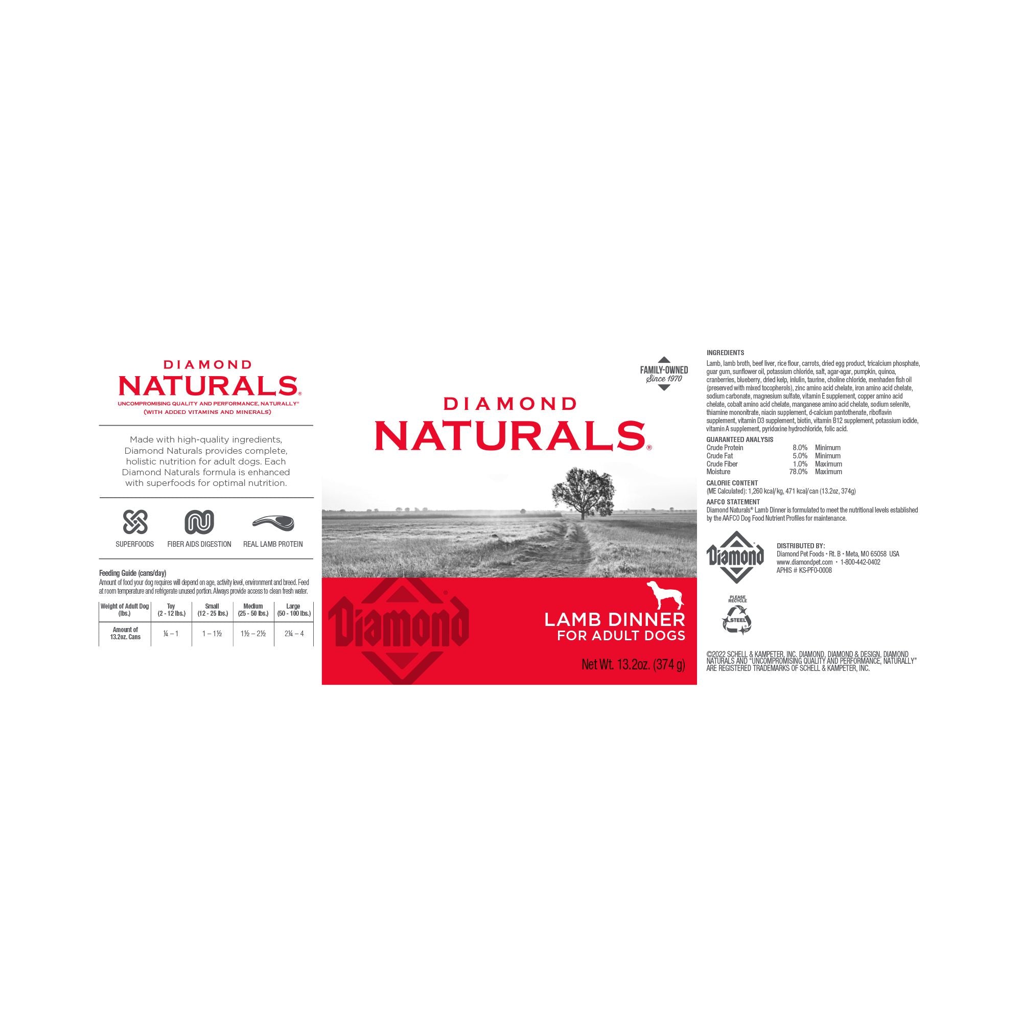 Diamond Naturals Adult Lamb Dinner for Dogs and Pupplies Canned Dog Food - 13 Oz - Case of 12