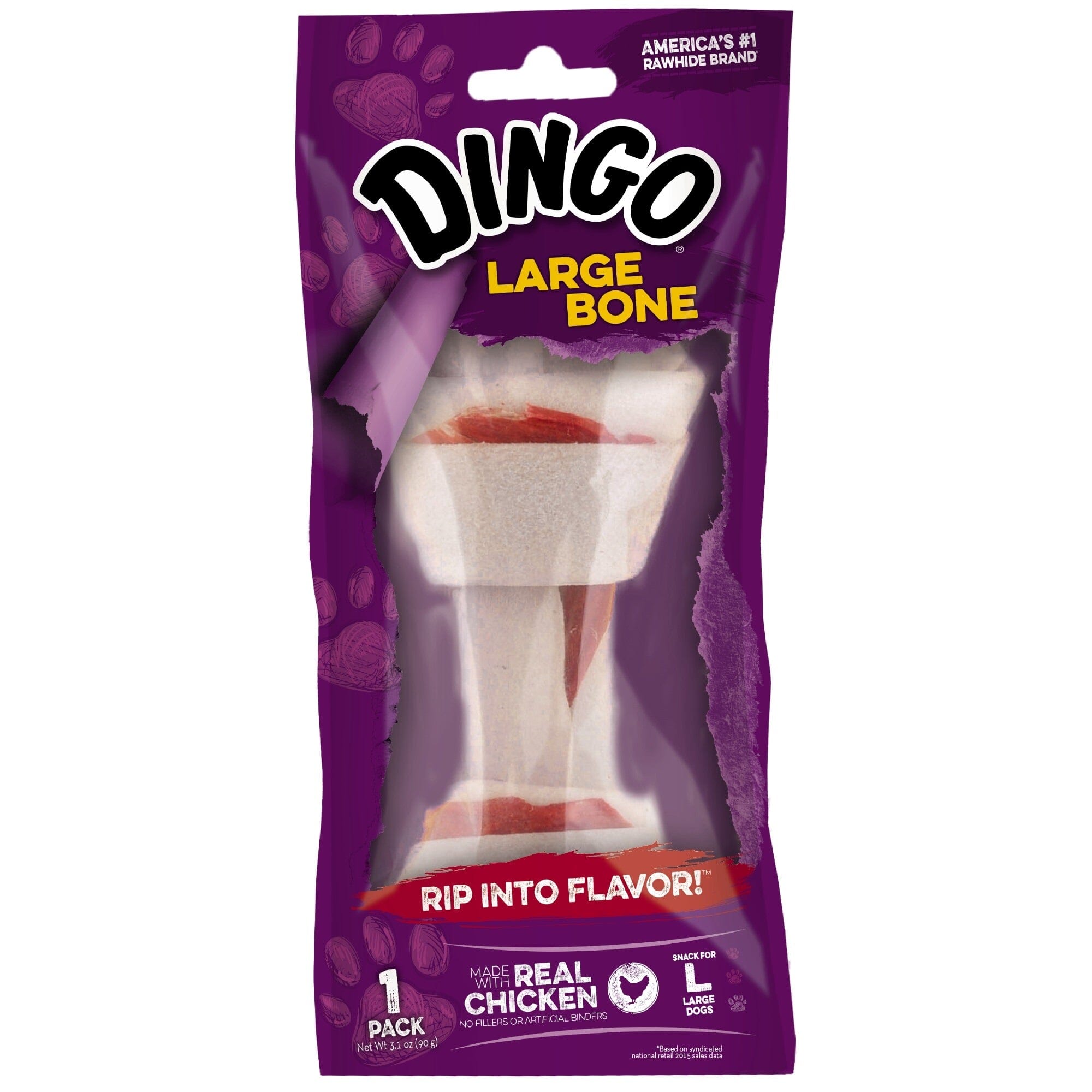 Dingo Rawhide Bone Natural Dog Chews - Chicken - Large - 1Pk