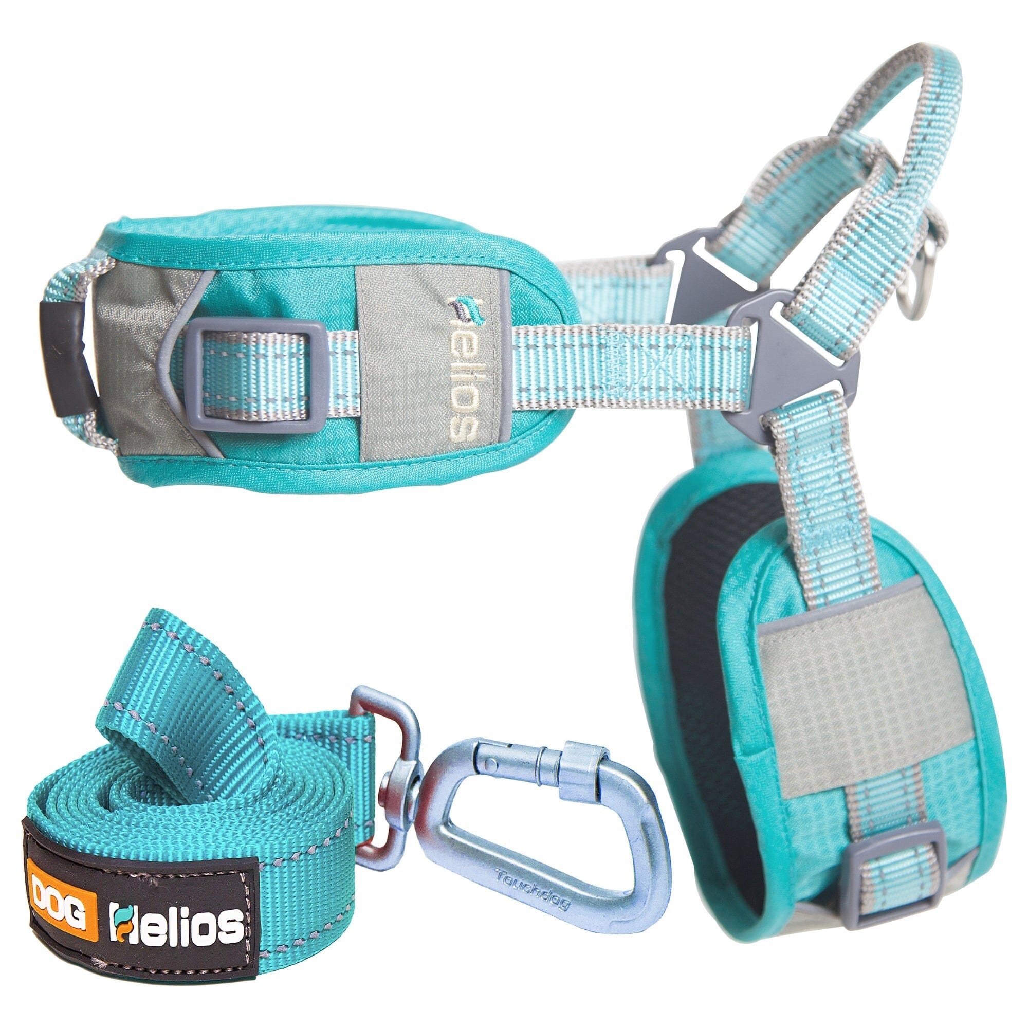 Dog Helios 'Geo-turf' Performance Adjustible and Reflective Dog Harness and Leash Small Aqua