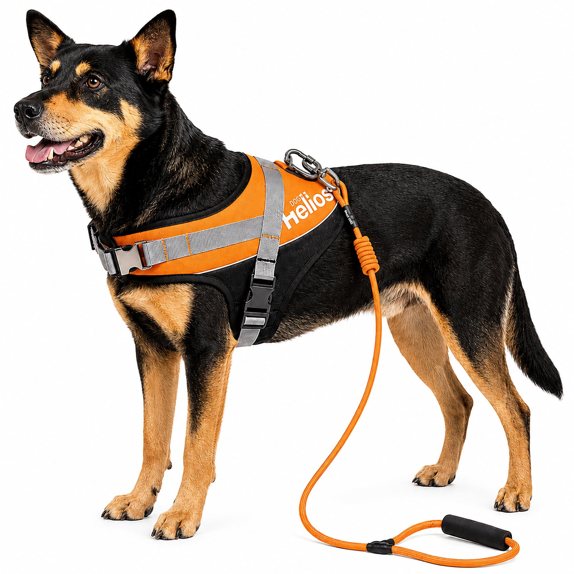 Dog Helios ® 'Bark-Mudder' 2-in-1 Reflective and Adjustable Sporty Dog Harness and Leash Small Orange