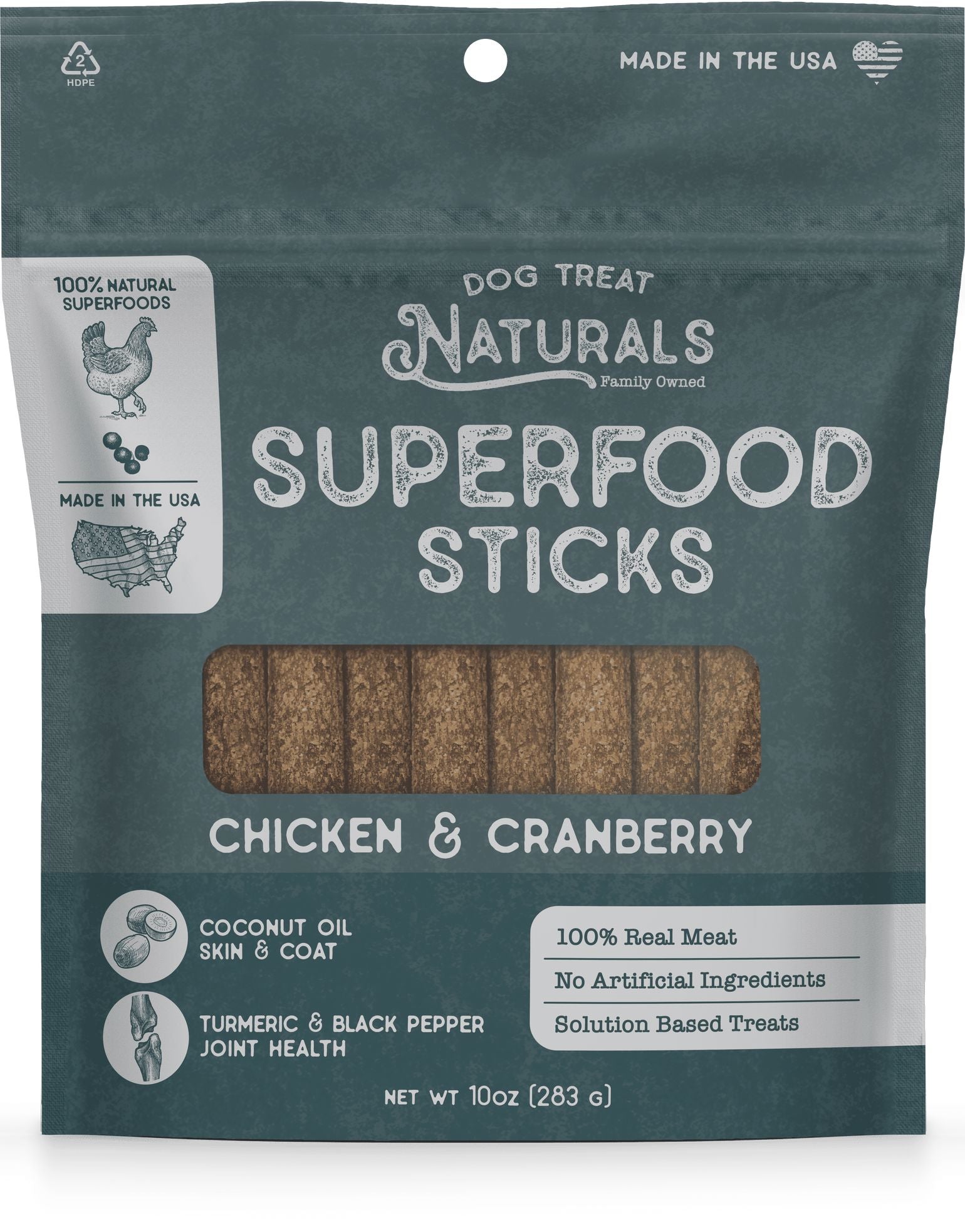 Dog Treat Naturals Superfood Sticks Duck and Apple with Turmeric Soft and Chewy Training Dog Treats - 10 Oz