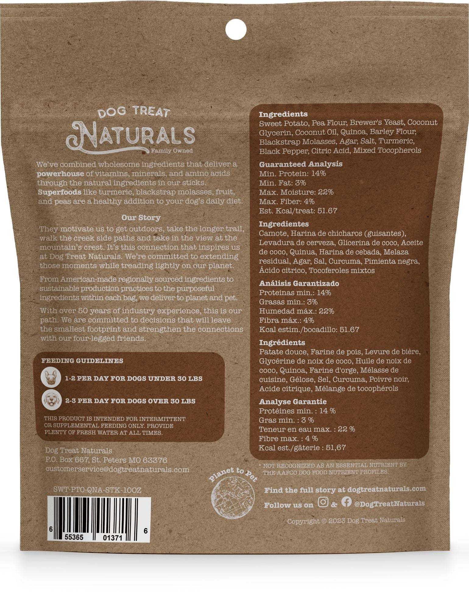 Dog Treat Naturals Superfood Sticks Sweet Potato and Quinoa with Turmeric Soft and Chewy Training Dog Treats - 10 Oz