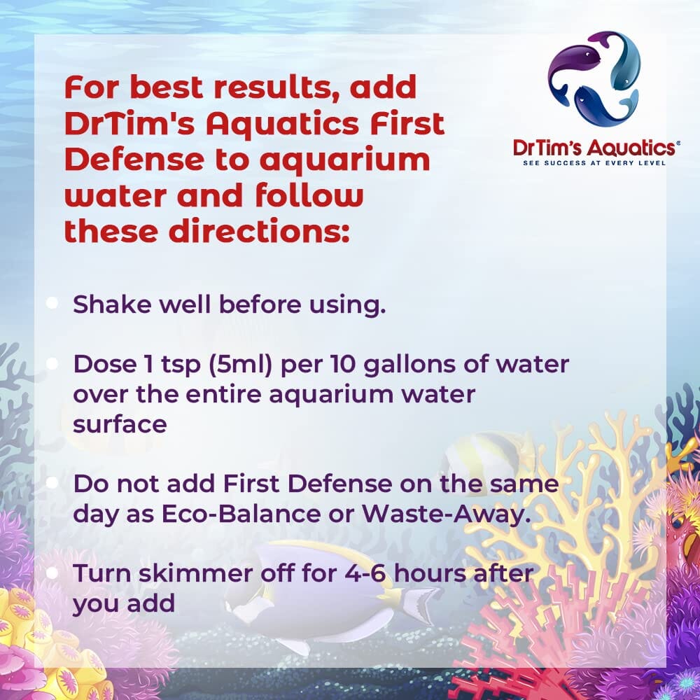 Dr Tim's Aquatics First Defense (480GAL) Stress and Immune Reef Saltwater Solution - 8 Oz  