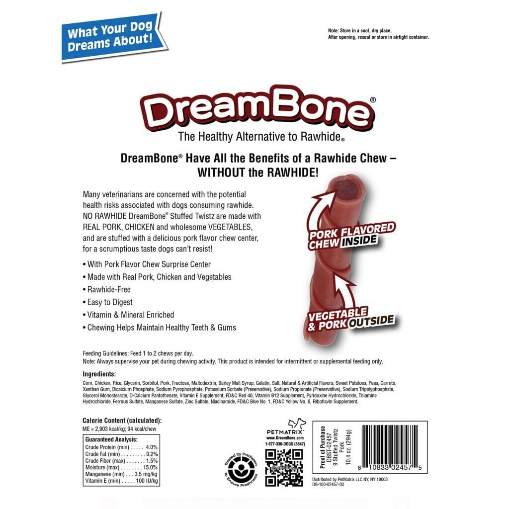 Dreambone Pork Stuffed Twist Sticks Natural Dog Chews - 6 Count  