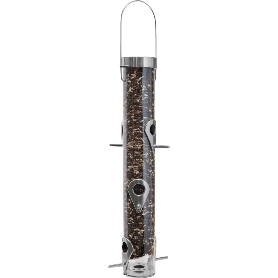 Droll Yankees Classic Sunflower Tube Type Wild Bird Feeder with Ring Pull - Silver - 1 Lb Cap