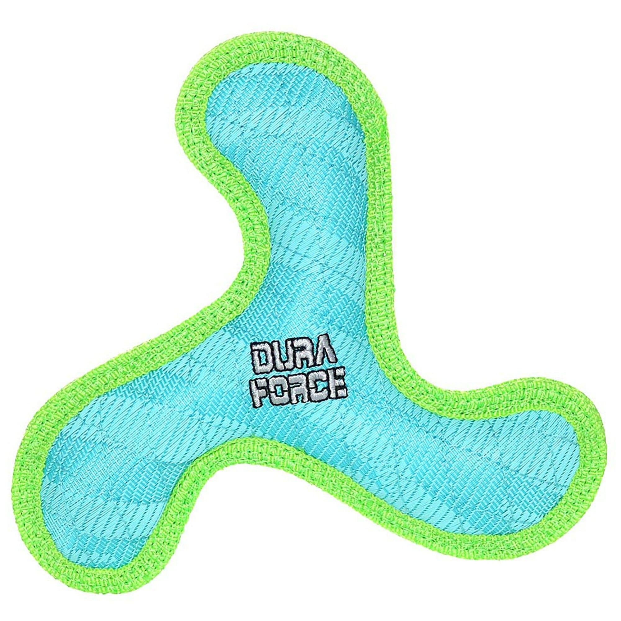 DuraForce Boomerang Tiger Woven Floating and Squeaking Fetch Dog Toy Blue/Green Junior