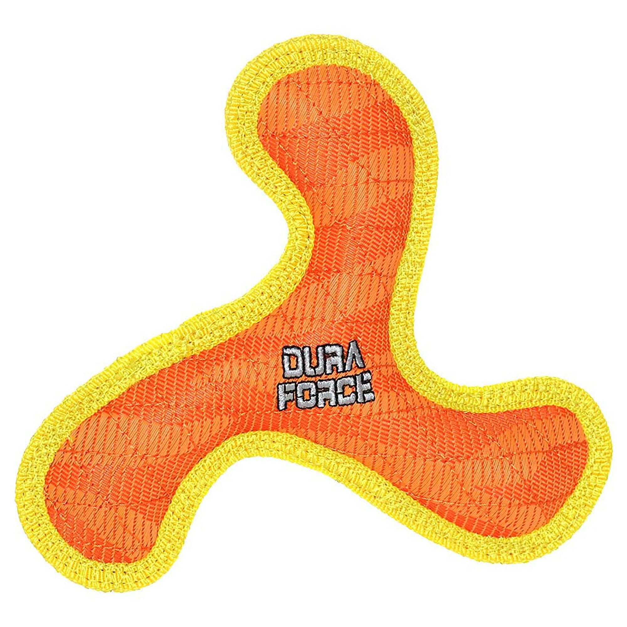 DuraForce Boomerang Tiger Woven Floating and Squeaking Fetch Dog Toy Orange/Yellow Junior