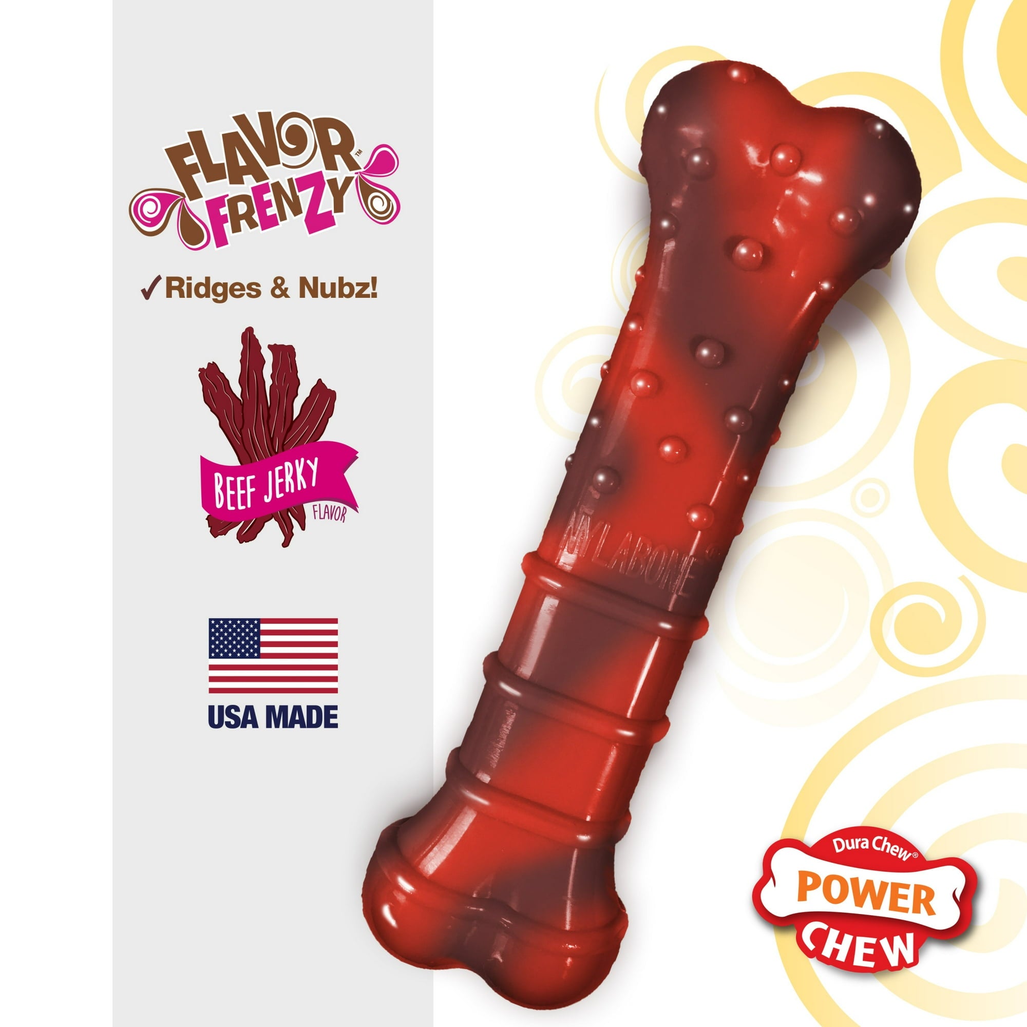 Nylabone Textured-Bone Durable Power-Chew Flavor Frenzy Beef Jerky Flavor Nylon Chew Dog Toy - Medium/Wolf
