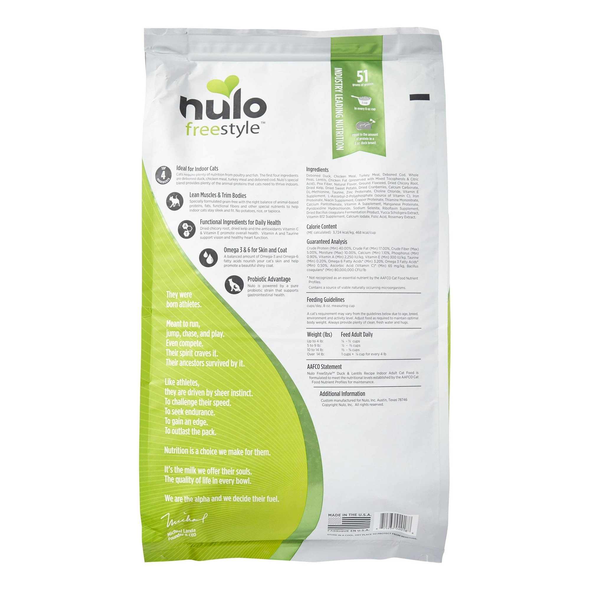 Nulo Freestyle Grain-Free High-Protein Omega-3 Duck and Lentils Recipe Indoor Dry Cat Food - 12 Lbs