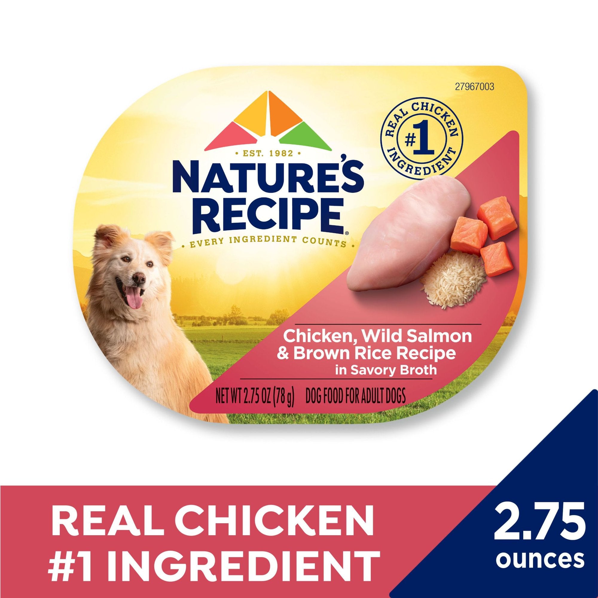 Nature's Recipe Chicken and Wild Salmon with Broth Wet Dog Food Tray - 2.75 Oz - Case of 12