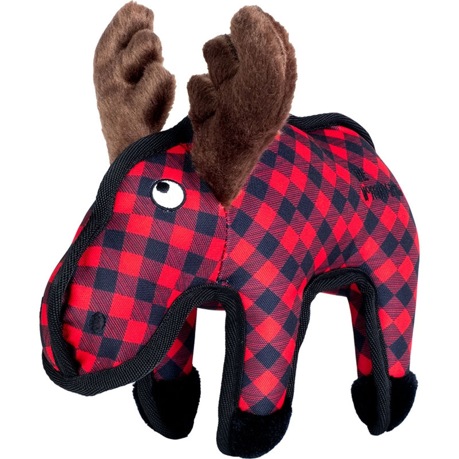 The Worthy Dog Moose Plaid Patterned Squeak Nylon and Plush Dog Toy