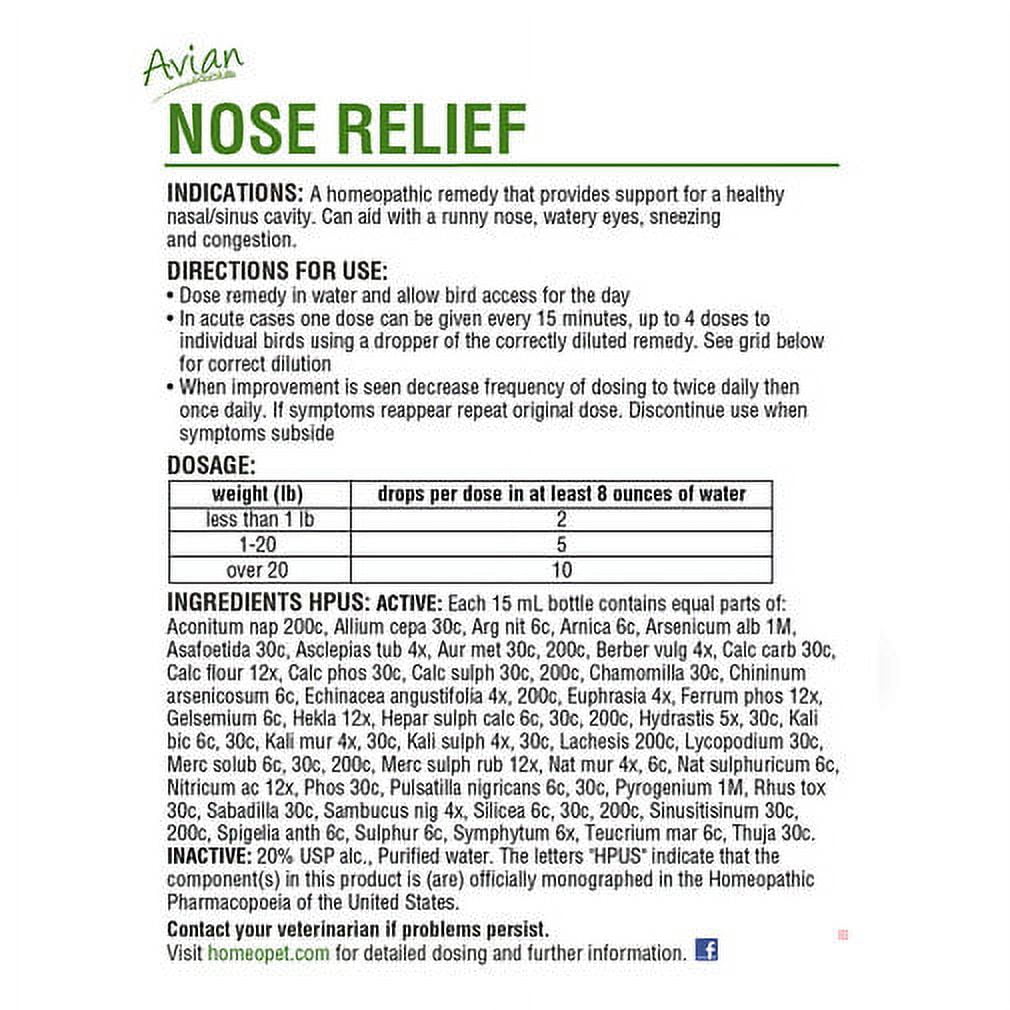 HomeoPet HomeoVet Avian Nose Relief Liquid Drop Poultry and Bird Supplements - 15ML