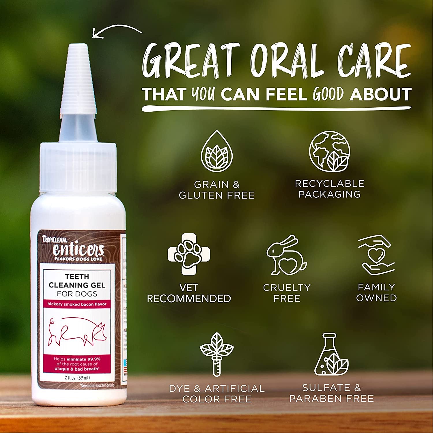 Tropiclean Enticers Hickory Smoked Bacon Flavor Dental Oral Dog Teeth Cleaning Gel - 2 Oz