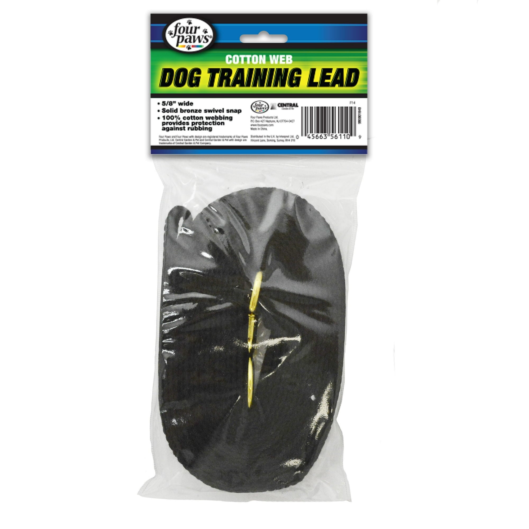 Four Paws Cotton Web Training Dog Lead Leash - Black - 10 Feet