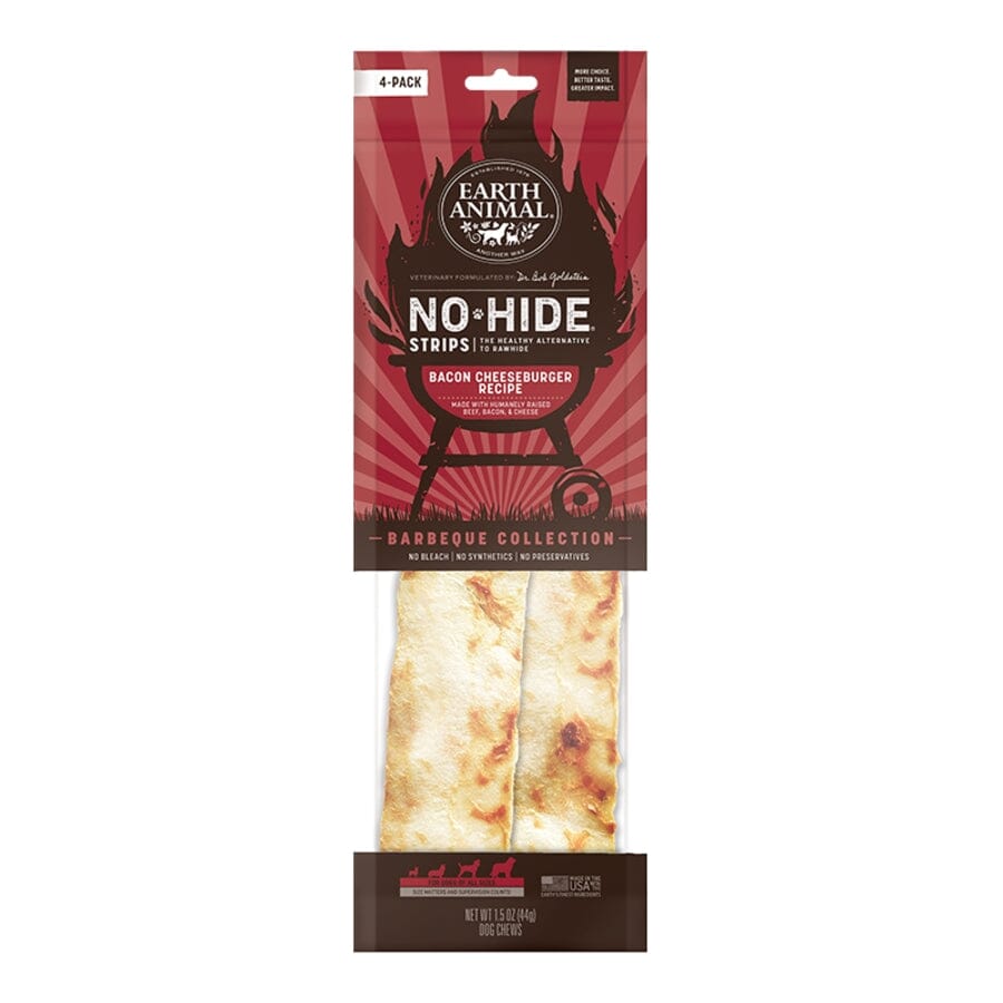 Earth Animal  No Hide Strips BBQ Bacon Cheeseburger Natural Dog Chews - 4 Pack