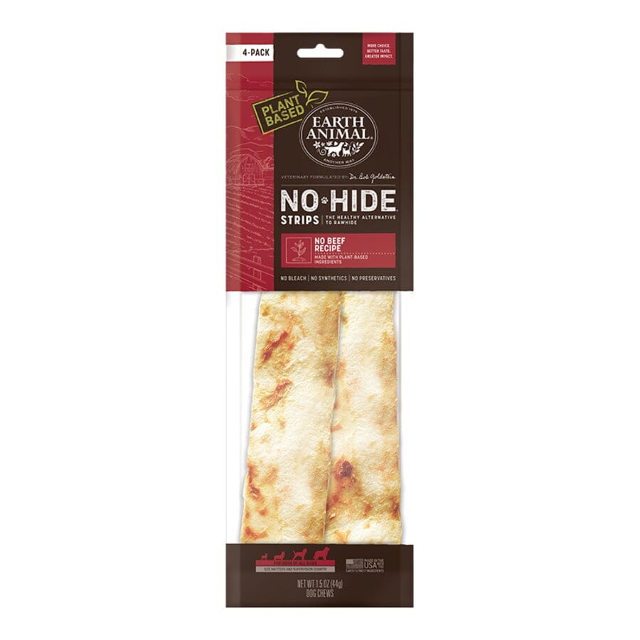 Earth Animal  No Hide Strips Plant Based No Beef Natural Dog Chews - 4 Pack