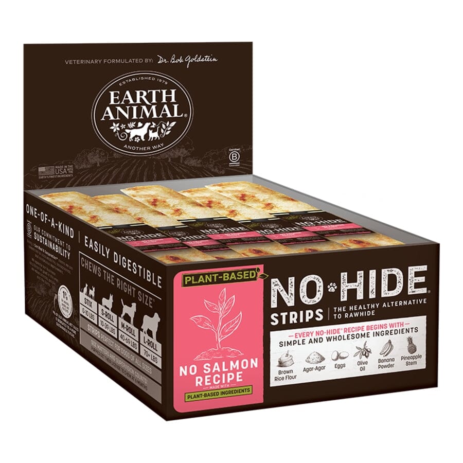 Earth Animal  No Hide Strips Plant Based No Salmon Natural Dog Chews - 60 Count