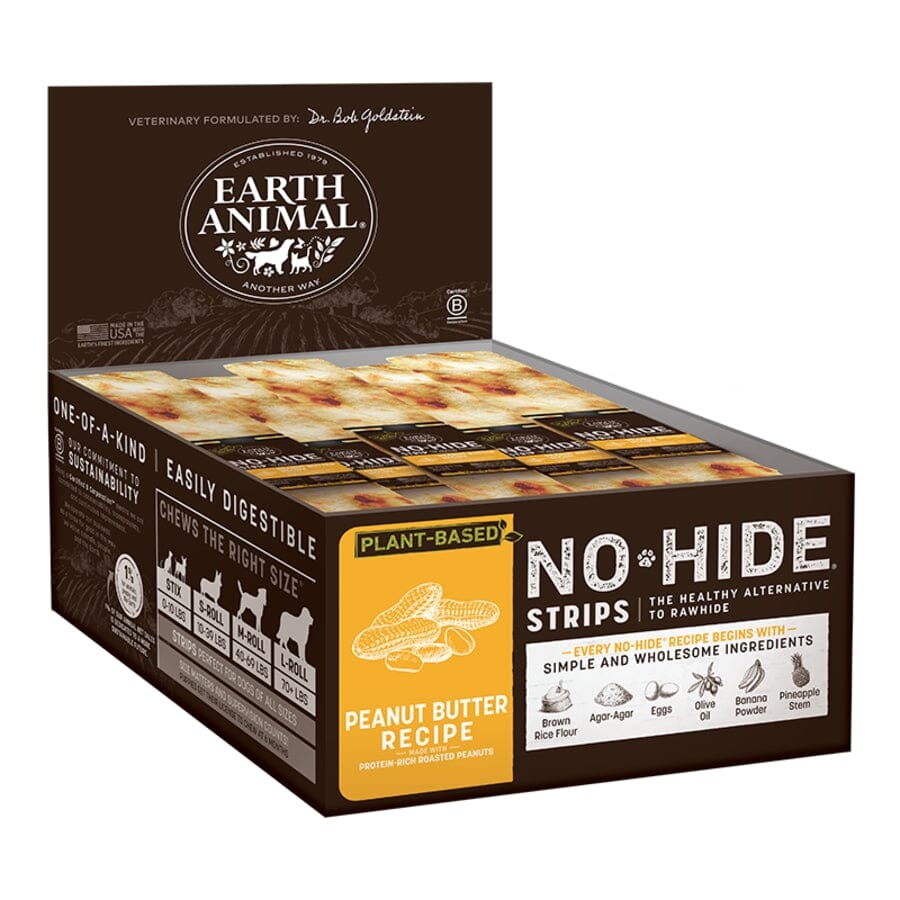 Earth Animal  No Hide Strips Plant Based Peanut Butter Natural Dog Chews - 60 Count