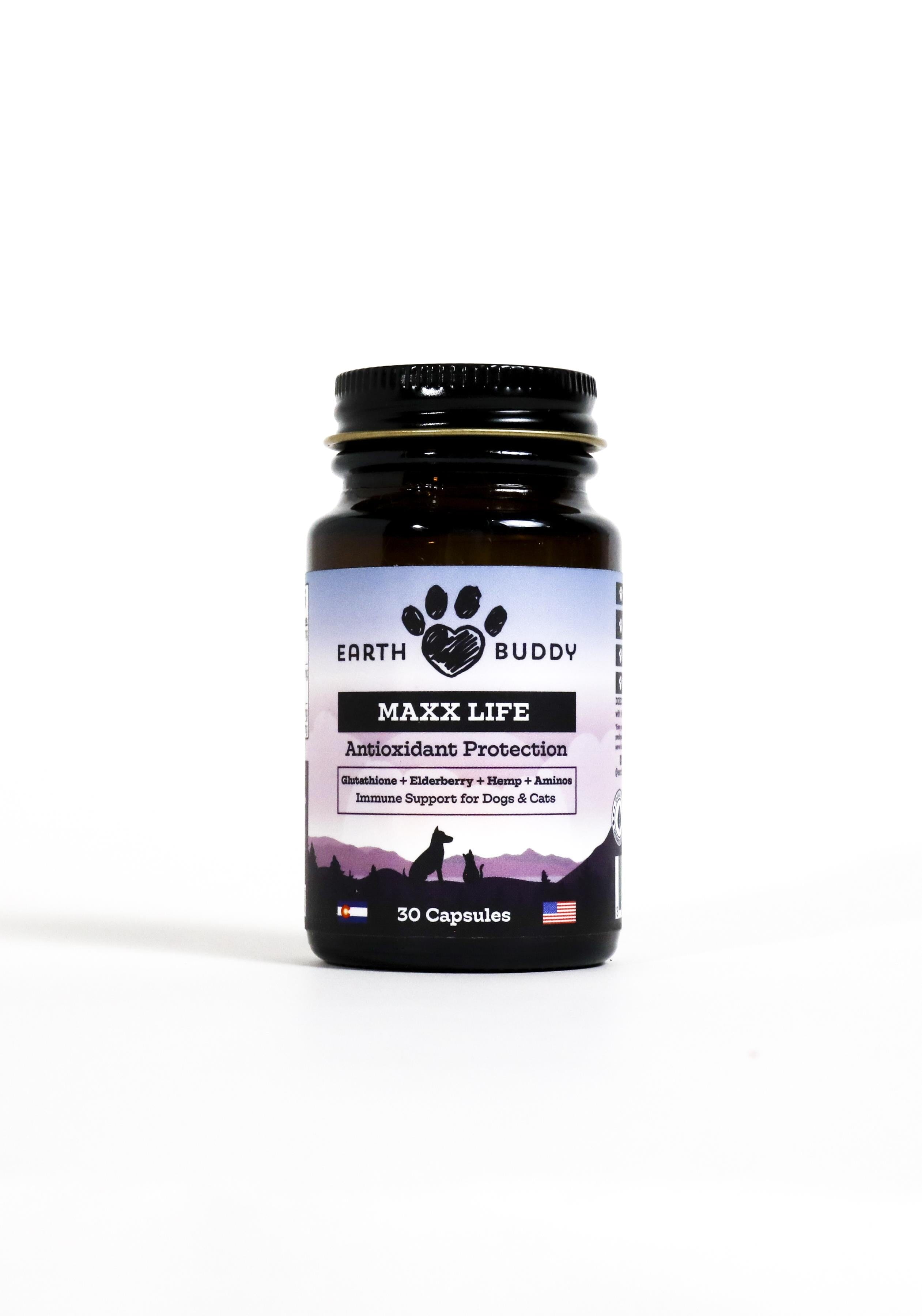 Earth Buddy Maxx Life Glutathione Elderberry and Hemp Dog Supplement Capsules - 30 Count  