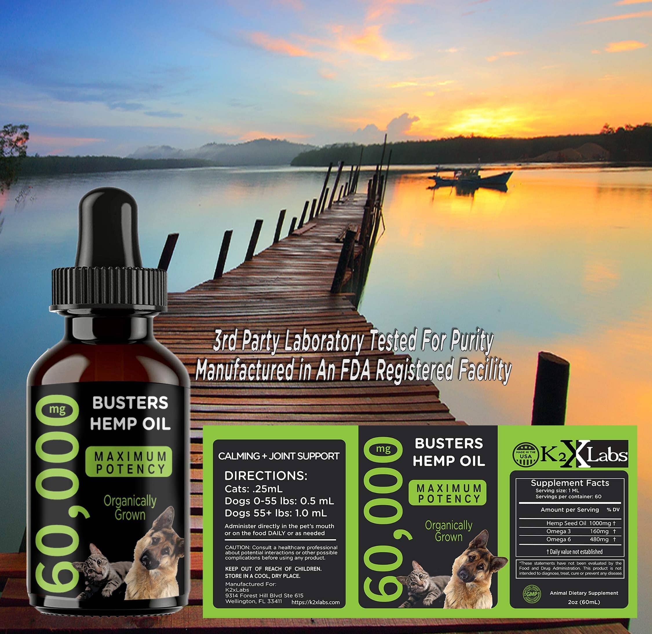 Earth Buddy Whole Hemp Oil Extract Liquid Dog Supplements 250MG - 15ML  