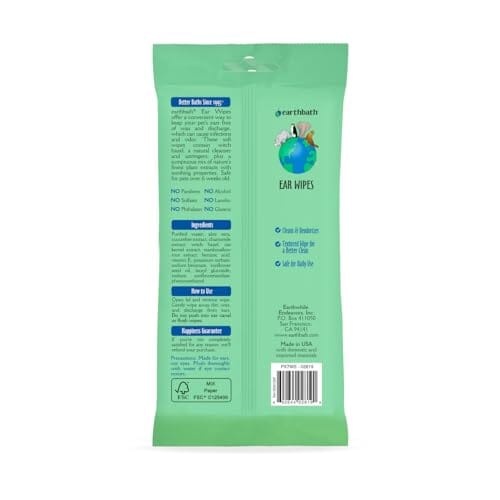 Earthbath Grooming Ear Wipes with Witch Hazel and Chamomile - 30 Pack  