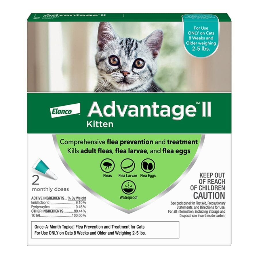 Elanco Advantage II Cat and Kitten 2-Month Dose Flea and Tick Spot-on Treatment - Turquoise - 2-5 Lbs - 2 Pack